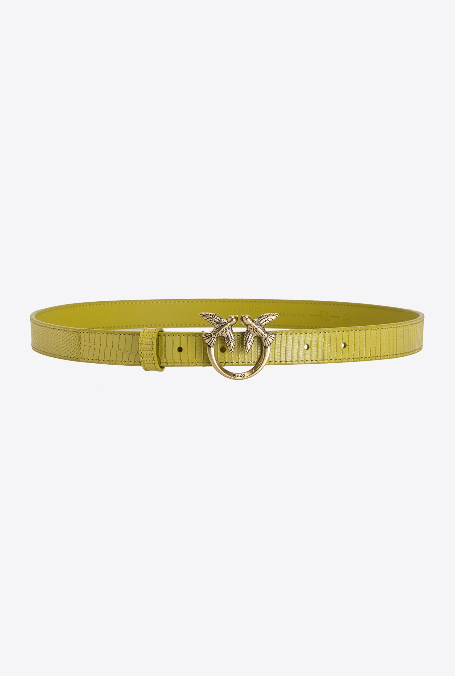 Love Birds thin leather belt with lizard print