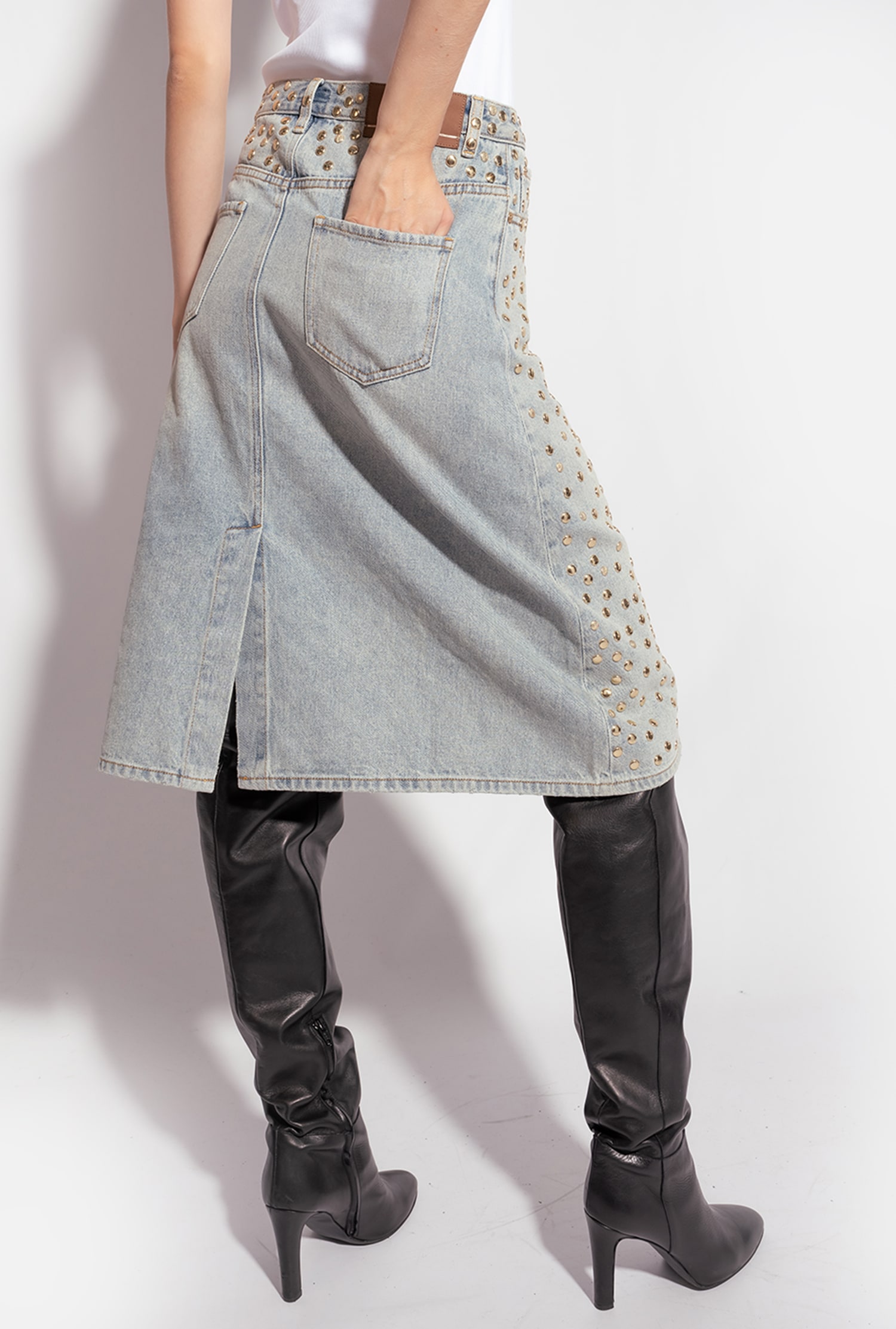 Studded denim skirt
