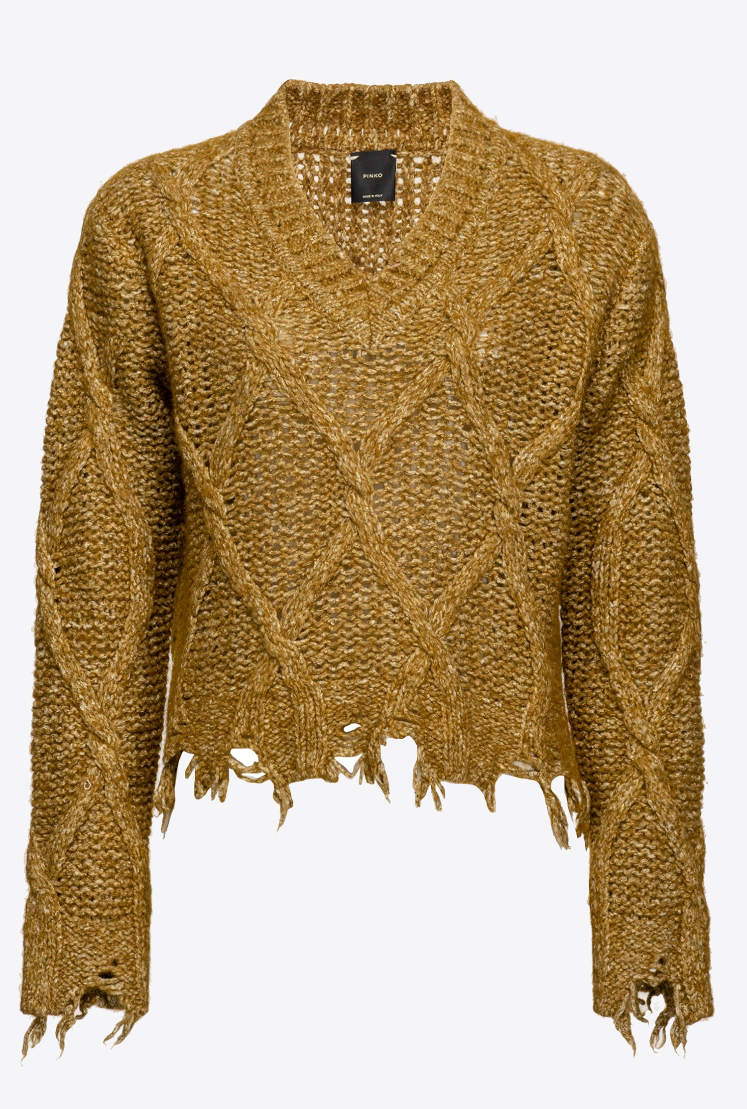 Used-look pullover with maxi-diamond knit