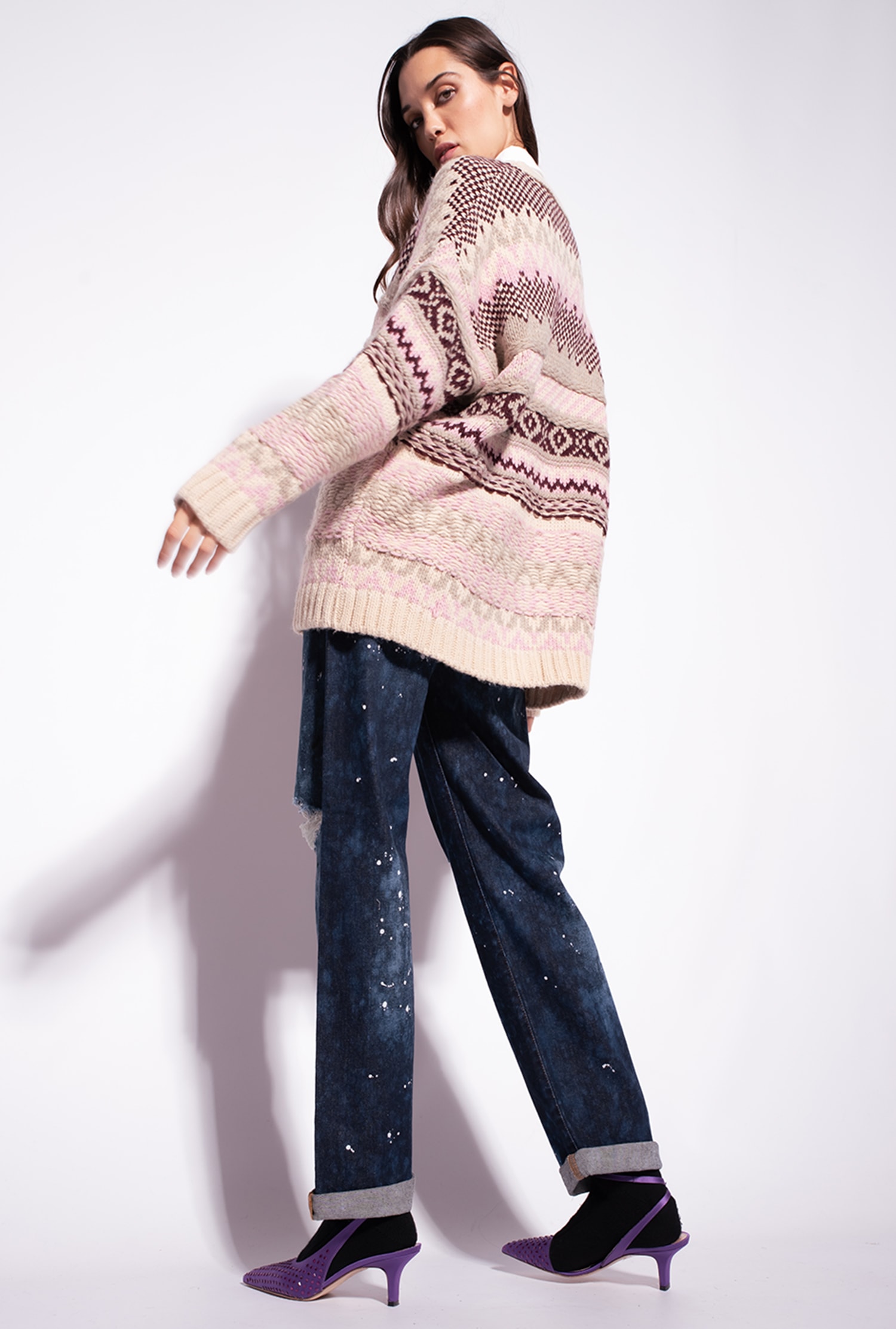 Alpaca-blend jacquard cardigan