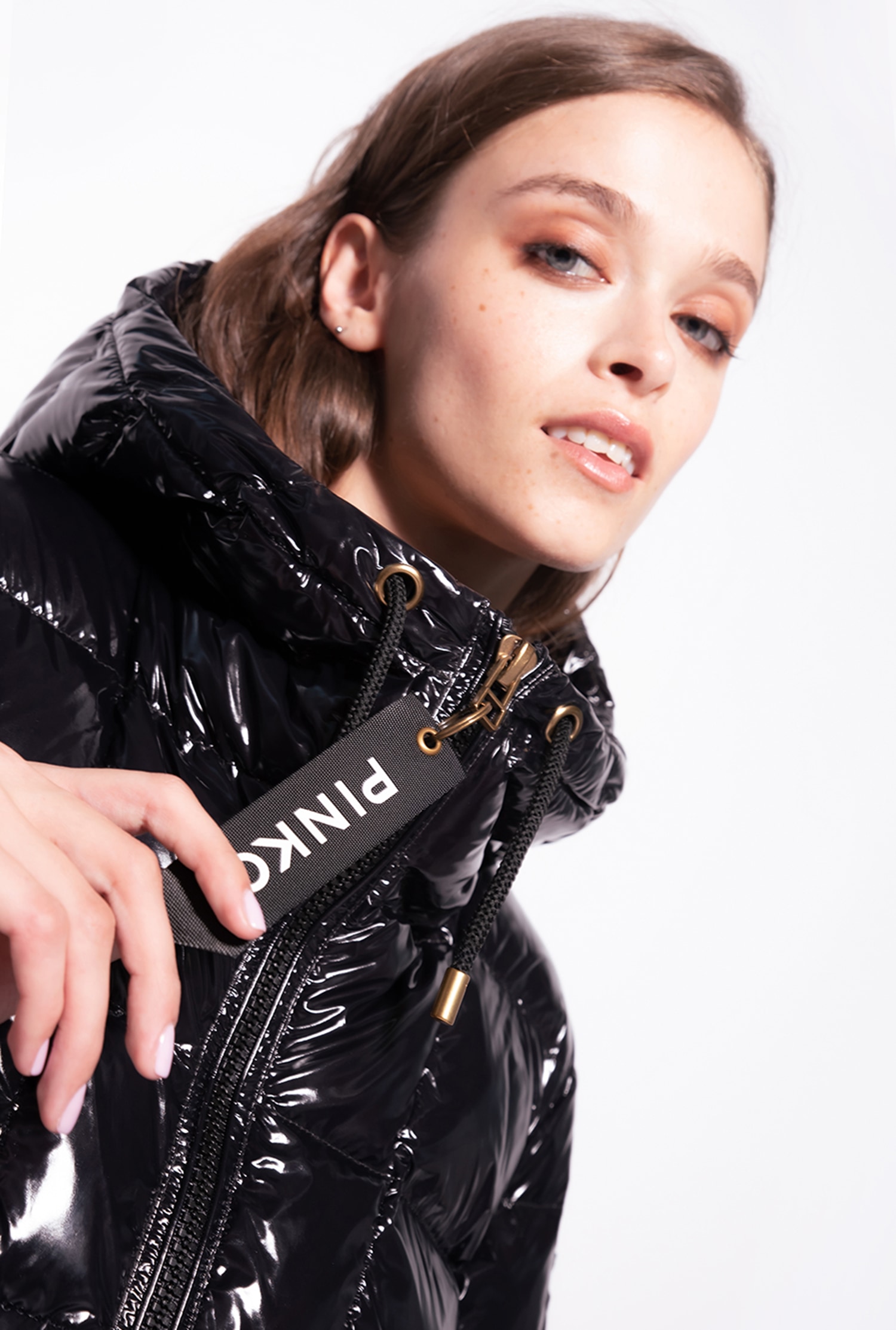 Crystal nylon pea jacket