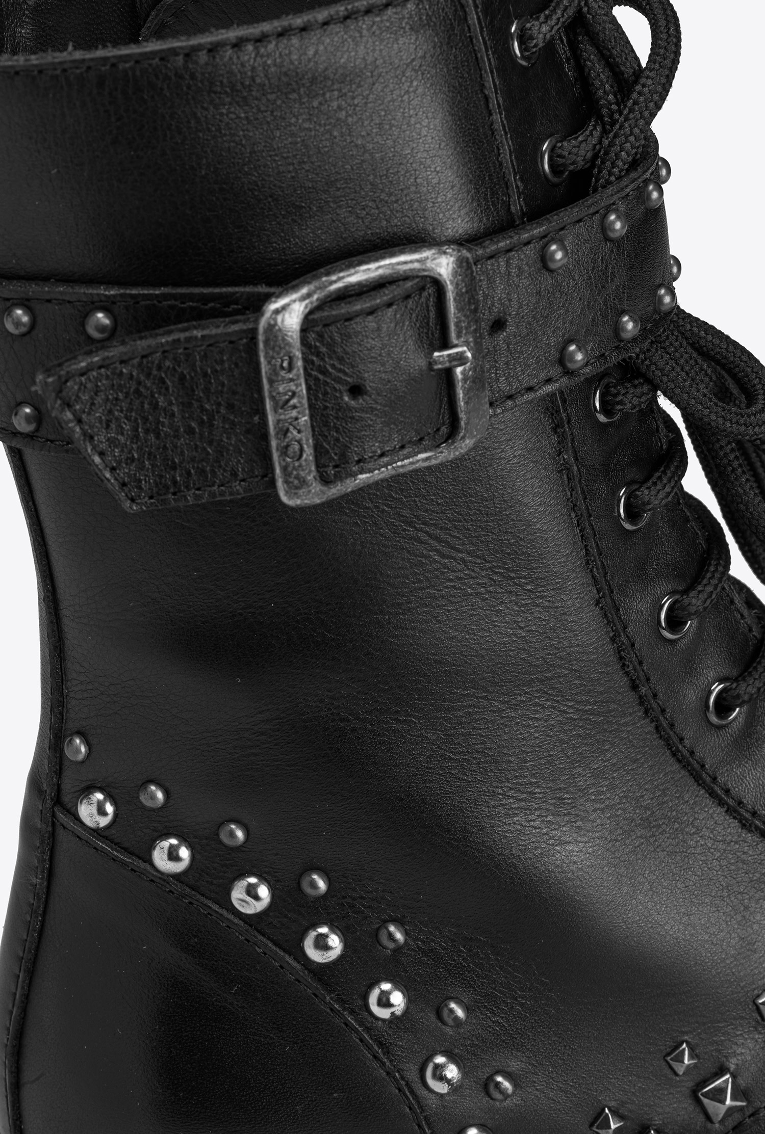 Leather combat boots with strap and studs