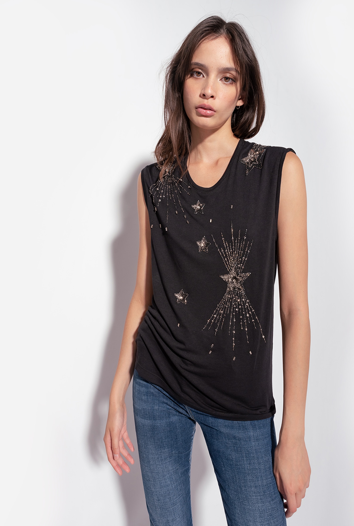 Top with shiny star embroidery