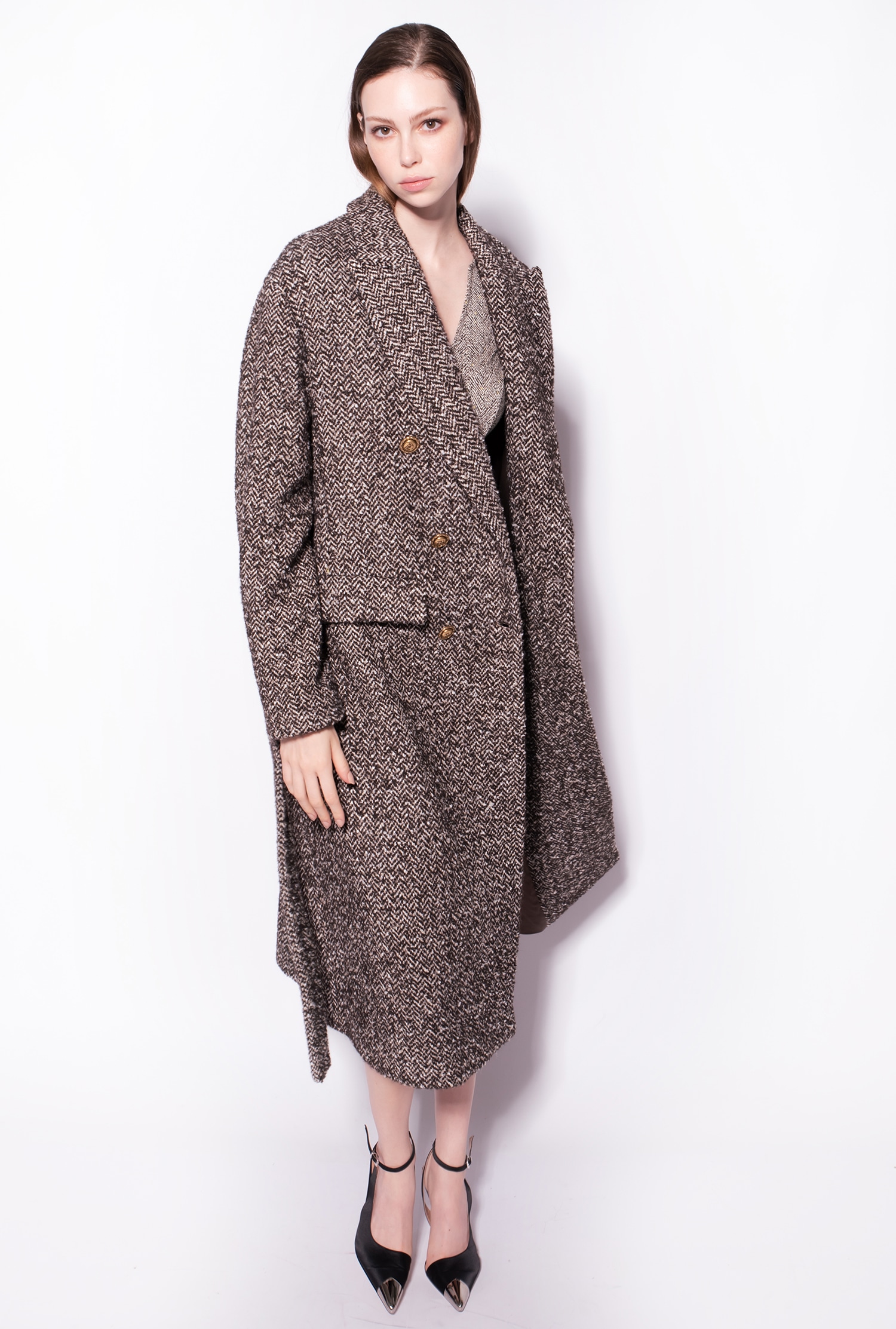 Herringbone double-breasted coat