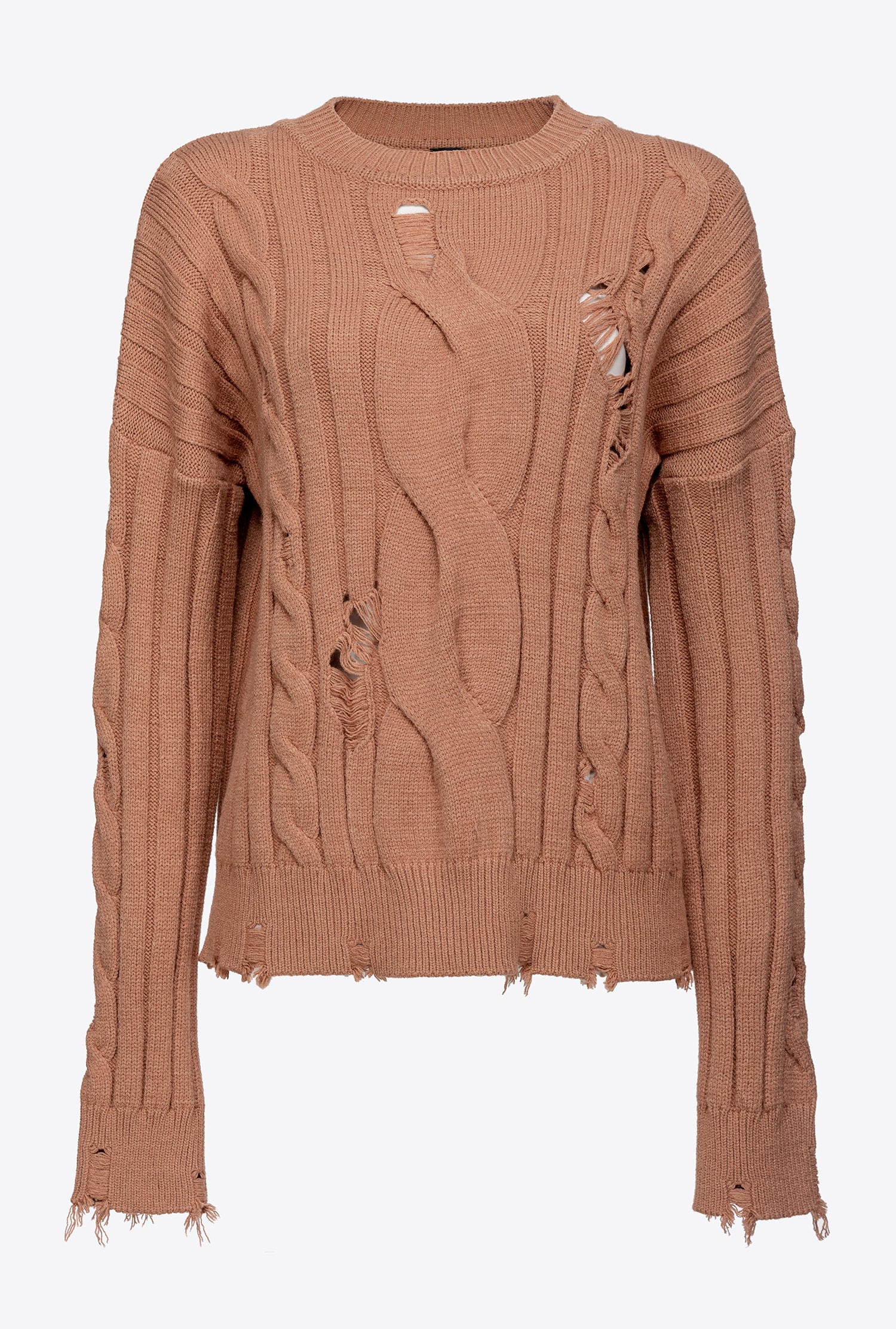 Used-look cable-knit pullover