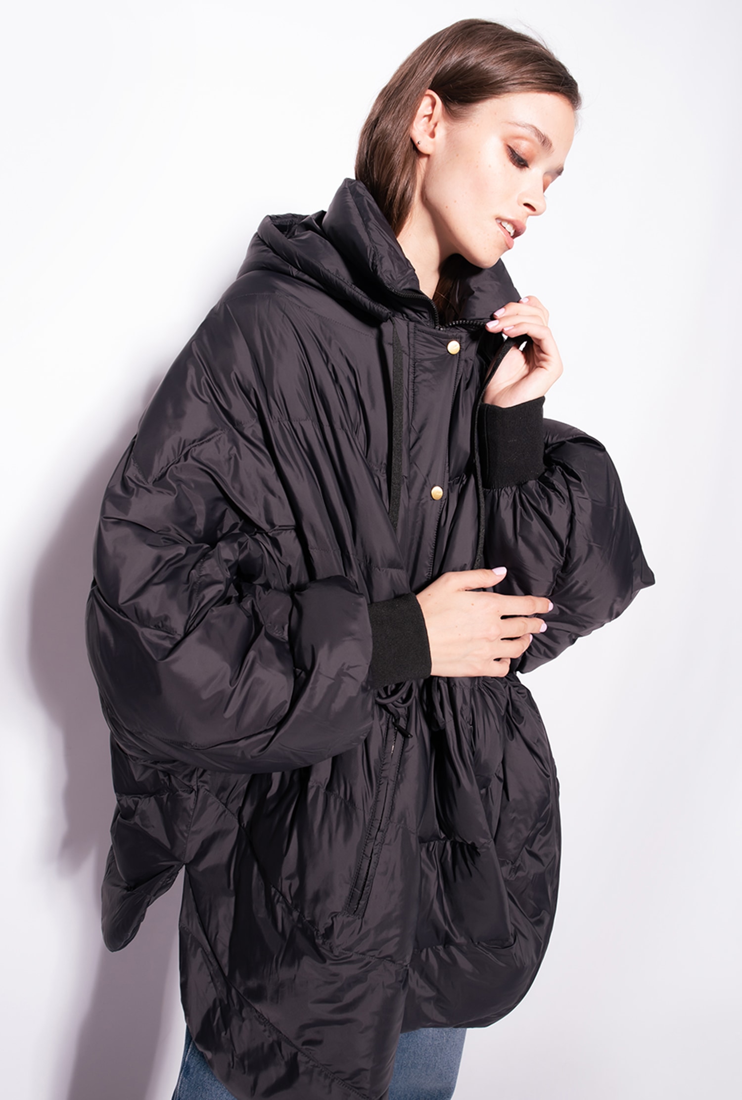 Midi technical canvas down jacket
