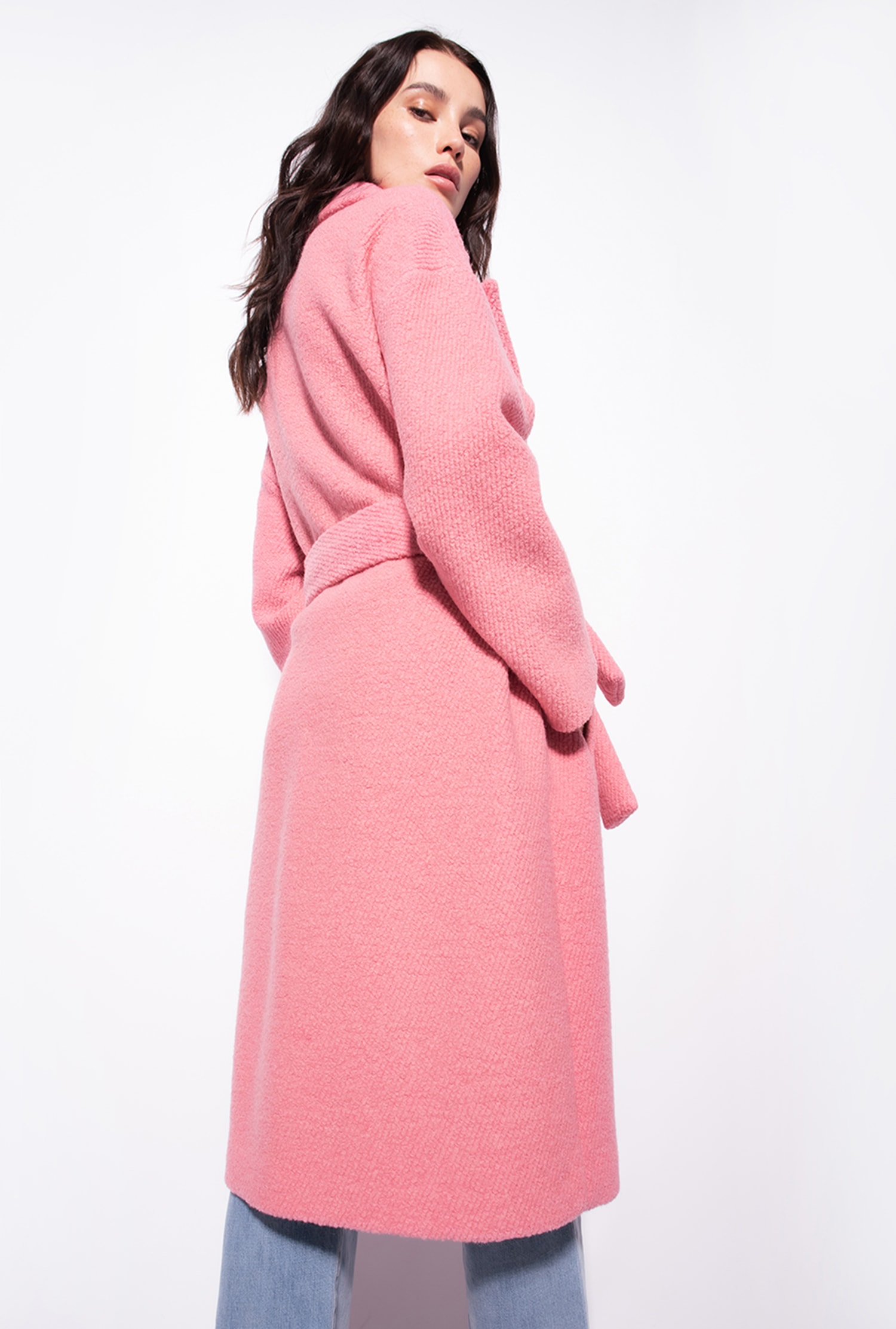 Bouclé wraparound coat