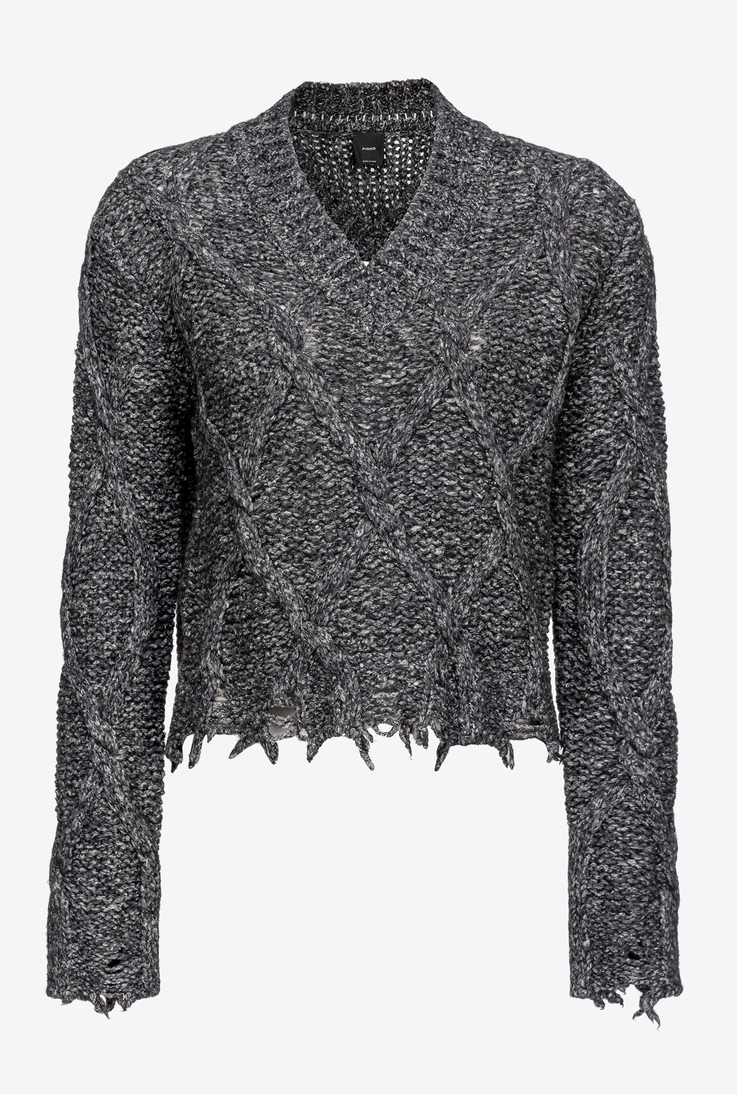 Used-look pullover with maxi-diamond knit