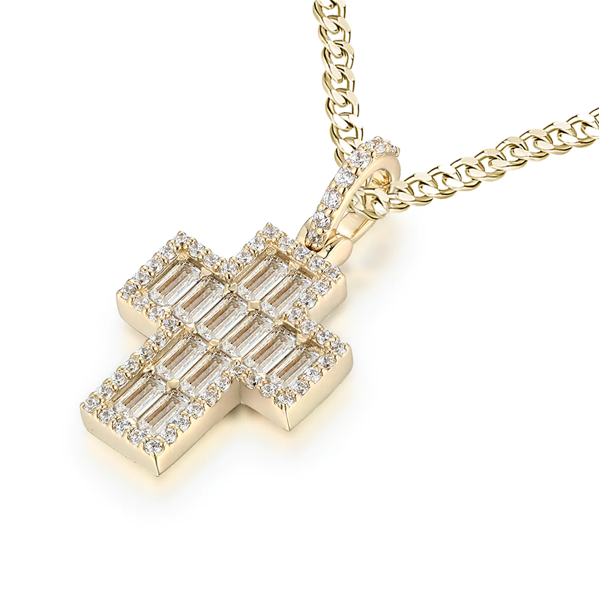 Emerald Cut Diamond Cross Pendant