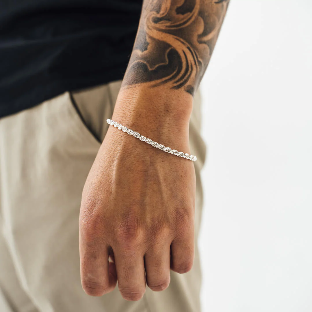 Sterling Silver Diamond Cut Rope Bracelet