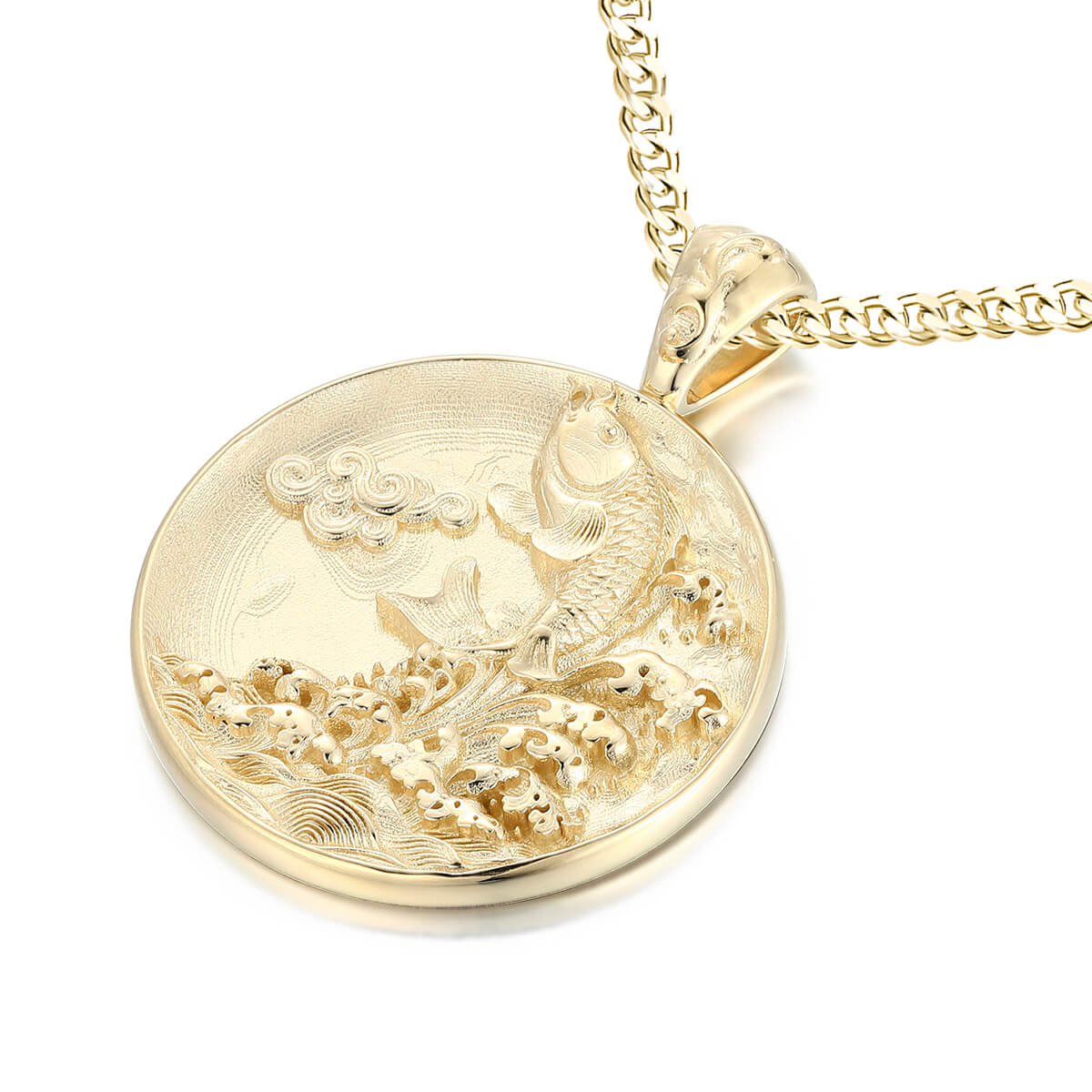 Solid Fish and wave pendant