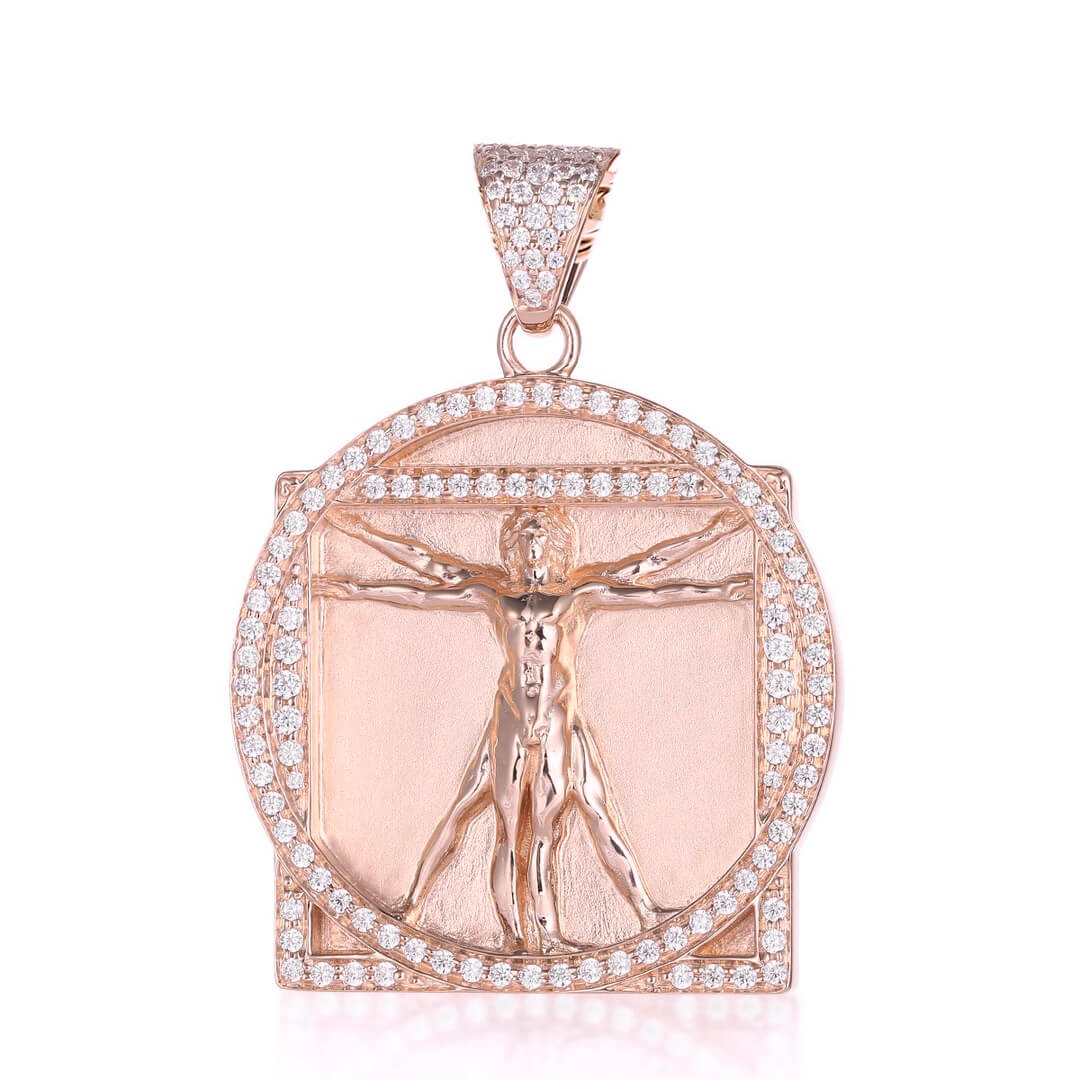 vitruvian man pendant w/ diamond frame