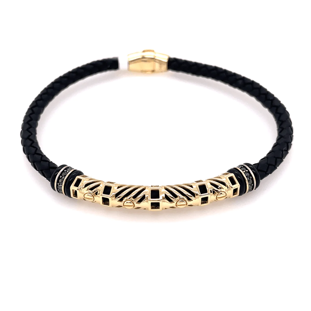 Yellow gold Barrel fashion bracelet black cz diamonds 7.1g 14kt