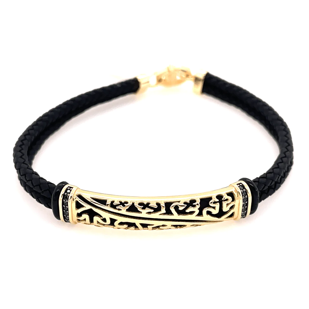 Yellow gold Anchor fashion bracelet black with cz diamonds 6.4g 14kt