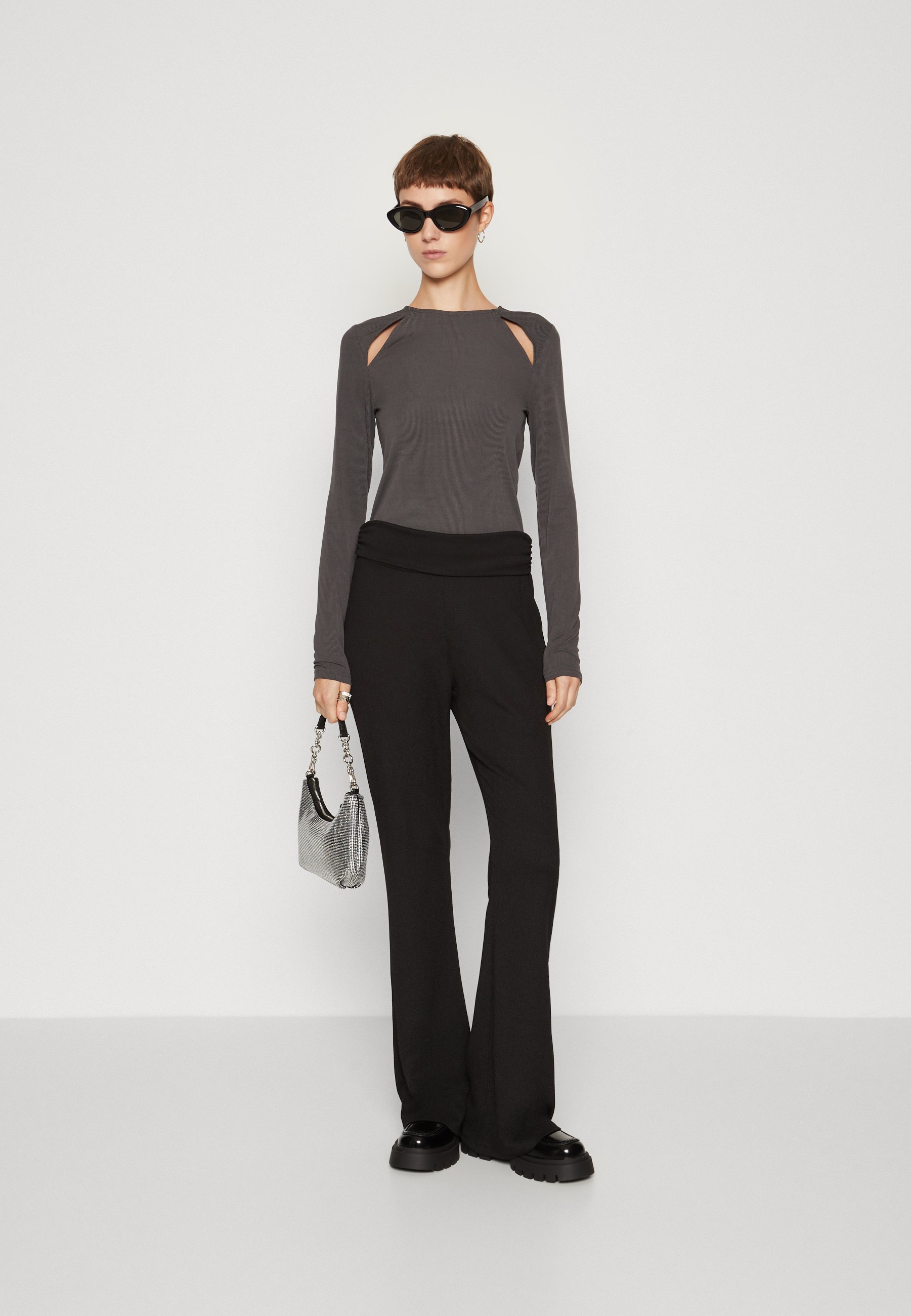 ONLY ONLBIANCA CUT OUT - Long sleeved top - asphalt/dark grey