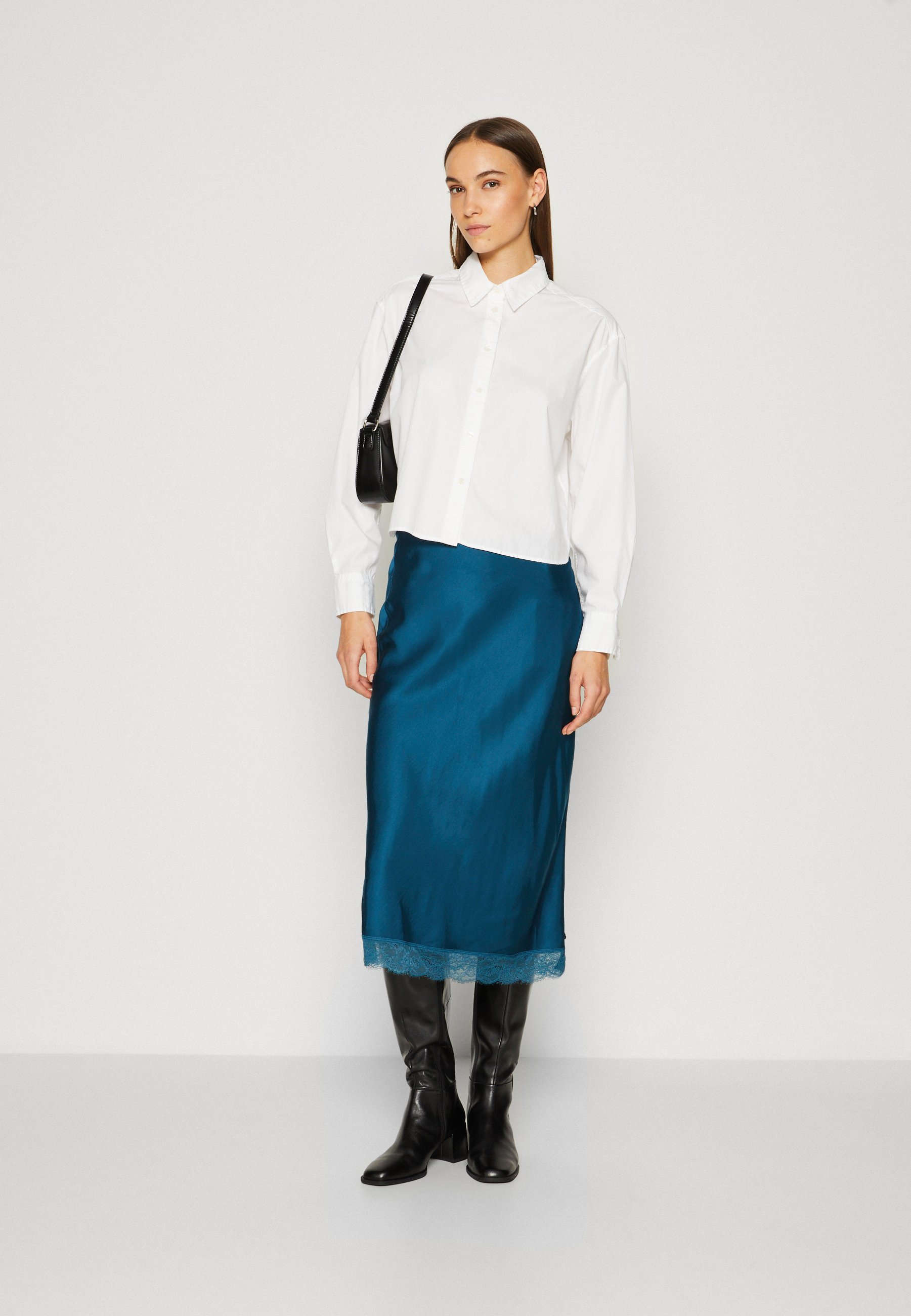 Scotch & Soda HIGH RISE MIDI SKIRT - Pencil skirt - dark teal/anthracite