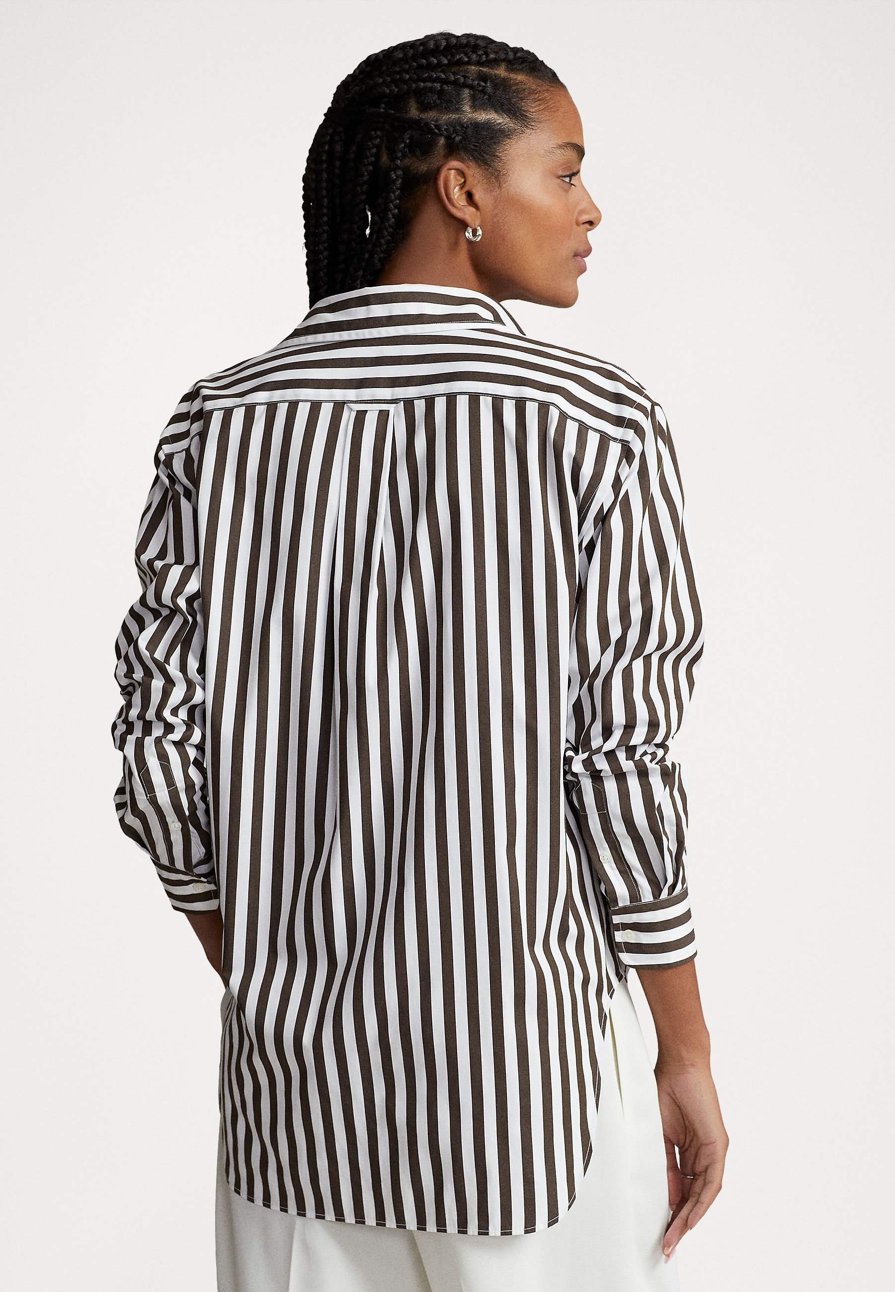 Polo Ralph Lauren LONG SLEEVE BUTTON FRONT SHIRT - Button-down blouse - brown/white/brown
