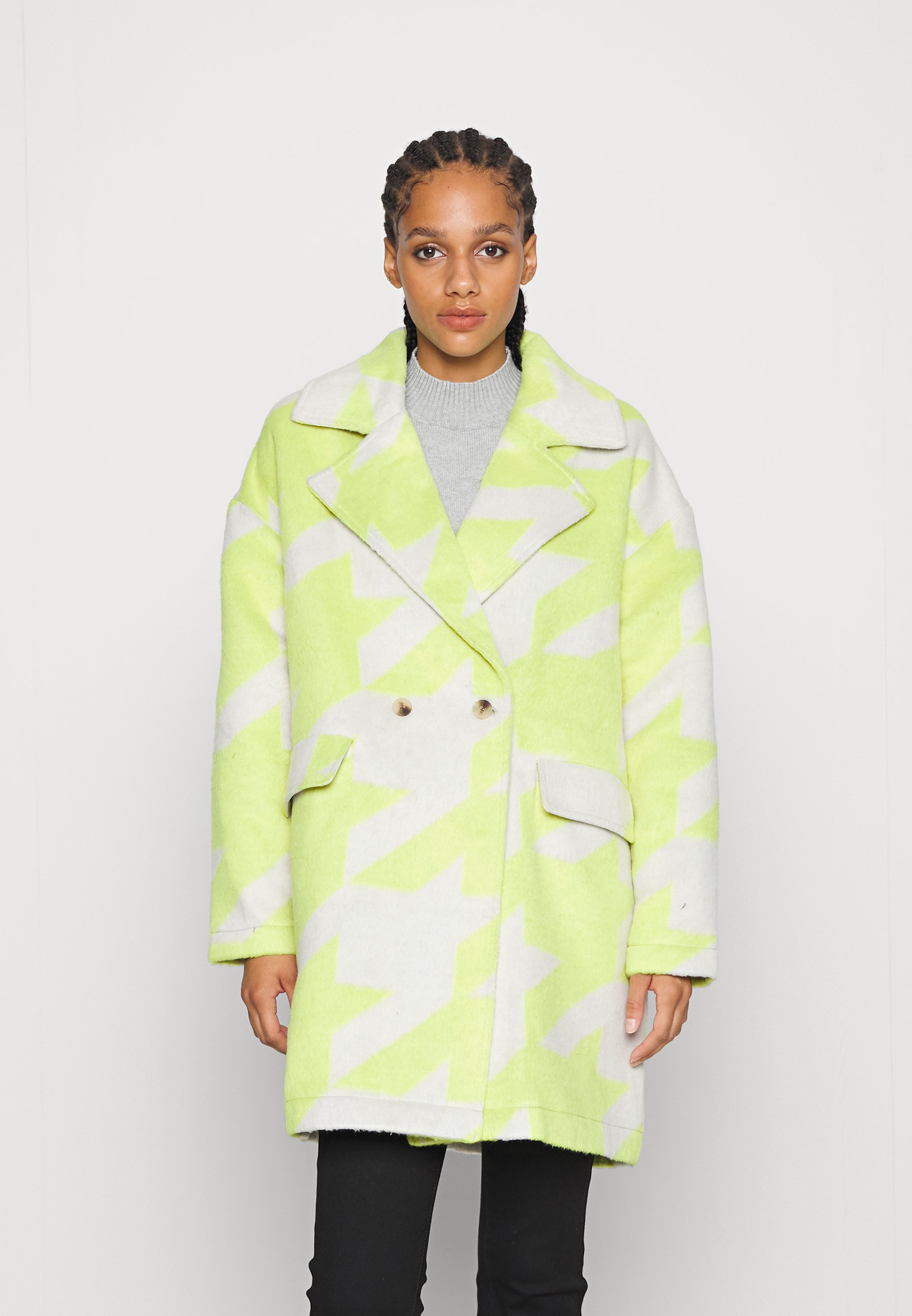 ONLY ONLLOOP HOUNDSTOOTH SHACKET - Classic coat - whitecap gray/yellow plum/off-white