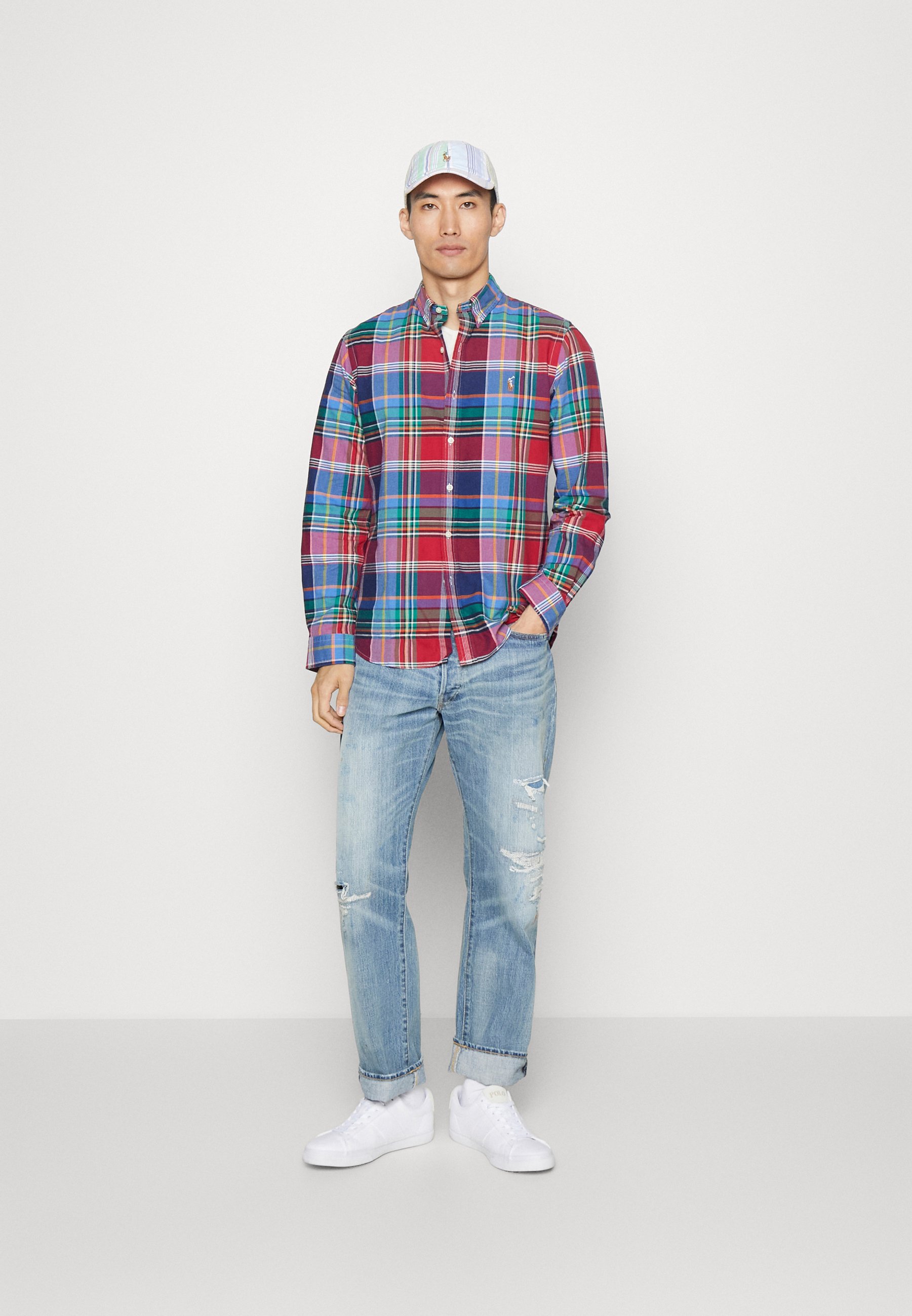 Polo Ralph Lauren LONG SLEEVE - Shirt - dark pink/blue multi/pink