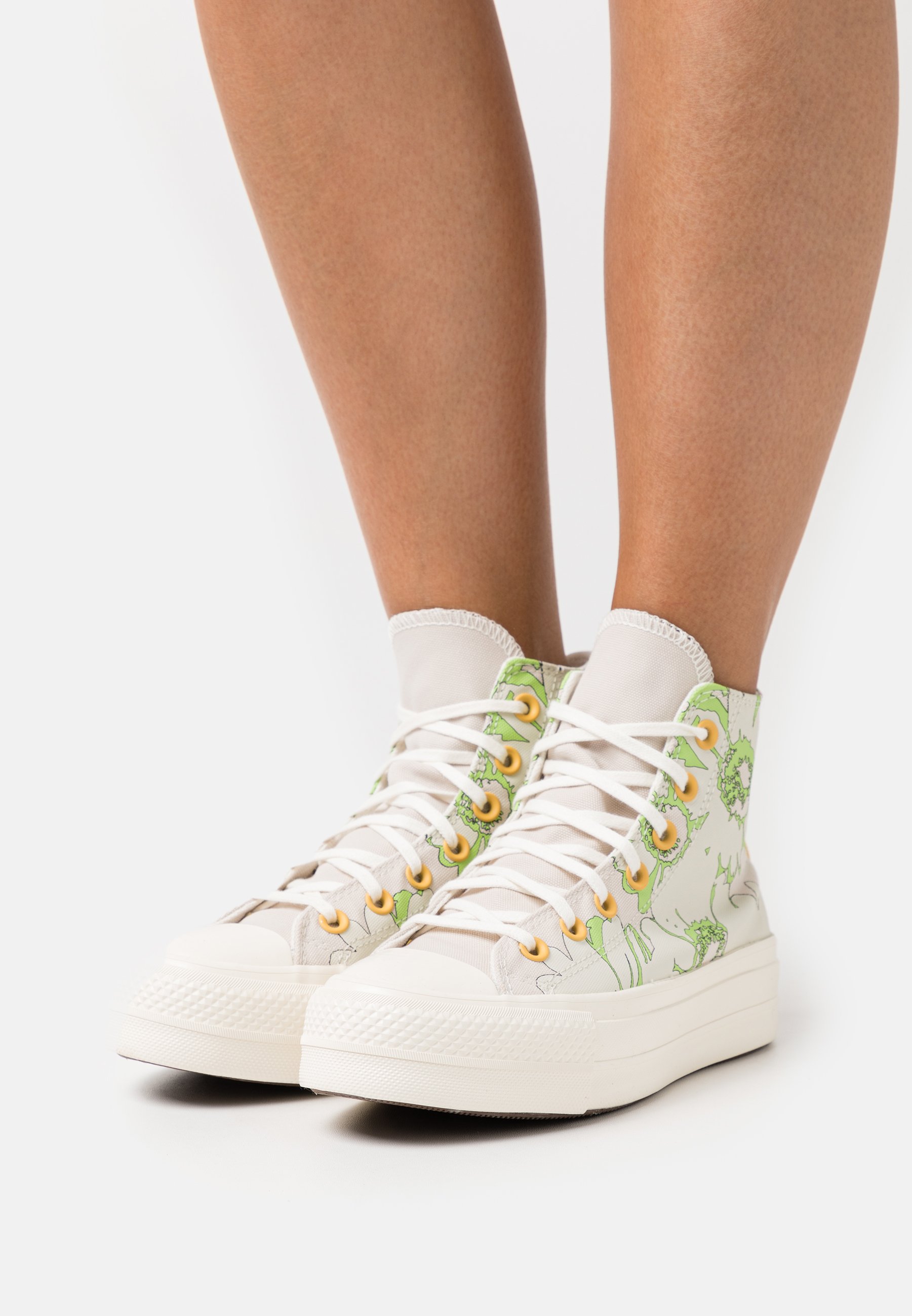 Converse CHUCK TAYLOR ALL STAR LIFT FLORAL - High-top trainers - desert sand/lime rave/egret/beige