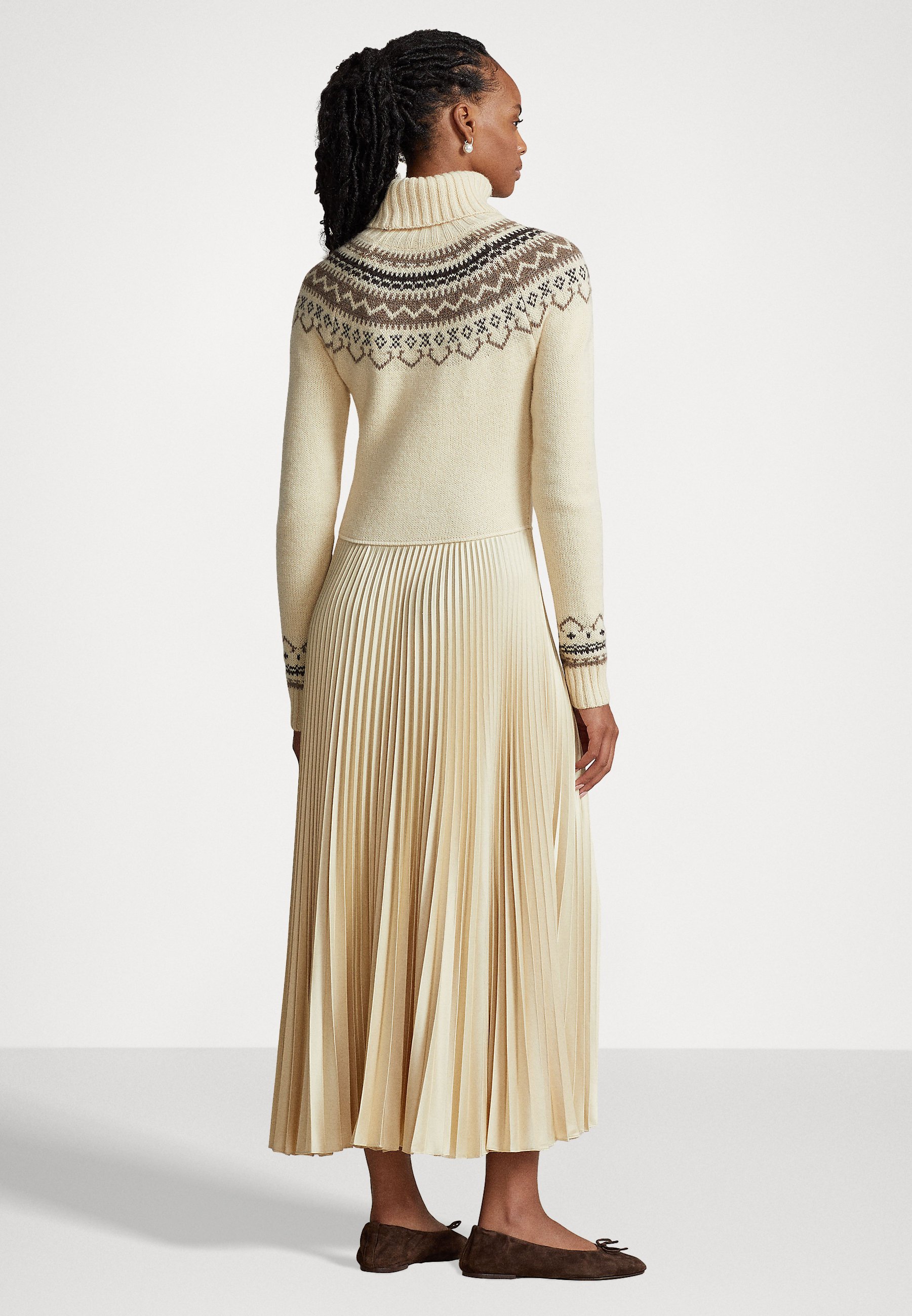 Polo Ralph Lauren BLUEN LONG SLEEVE DAY DRESS - Jumper dress - cream multi pattern/off-white