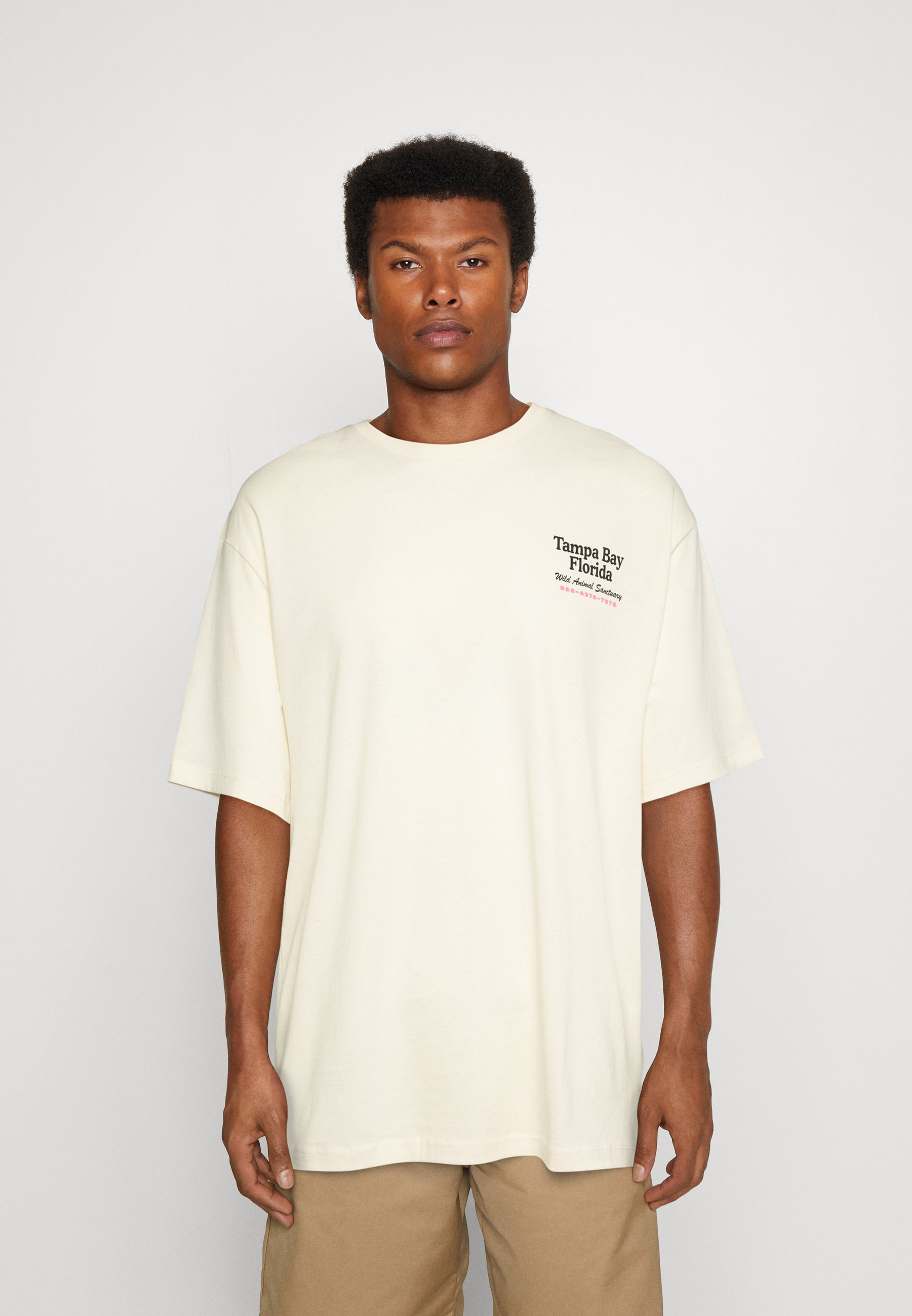 Jack &Jones JORGATHER SS CREW NECK FT EX - Print T-shirt - egret/off-white