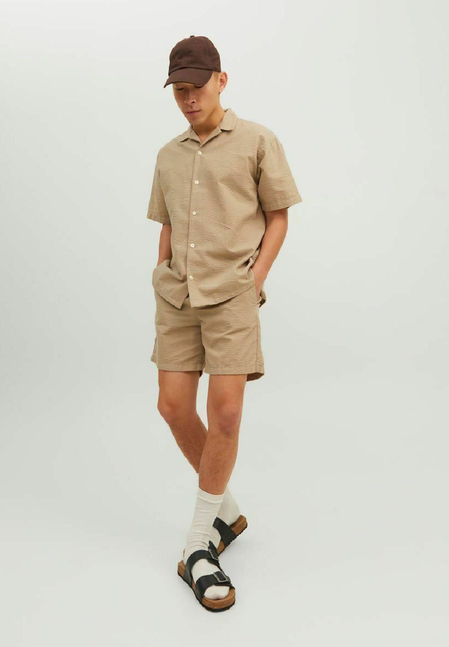 Jack &Jones SEERSUCKER - Tracksuit bottoms - crockery/beige
