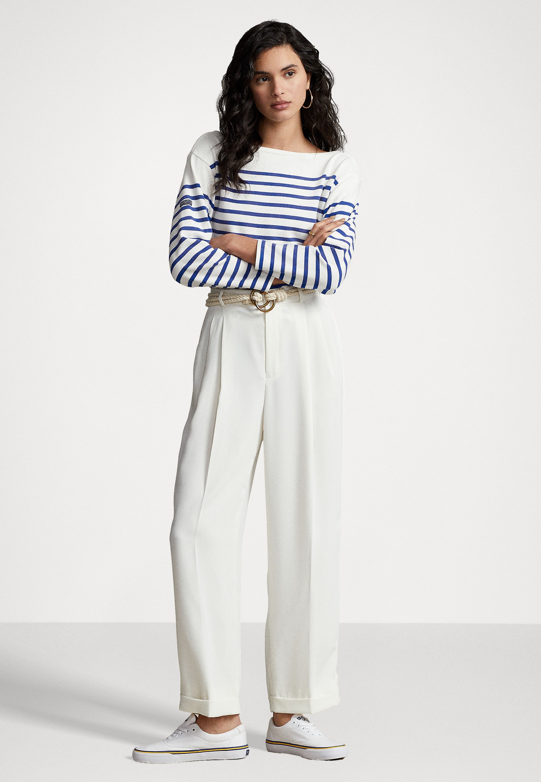Polo Ralph Lauren MARINER TEE LONG SLEEVE - Long sleeved top - deckwash white/brilliant sapphire/blue denim
