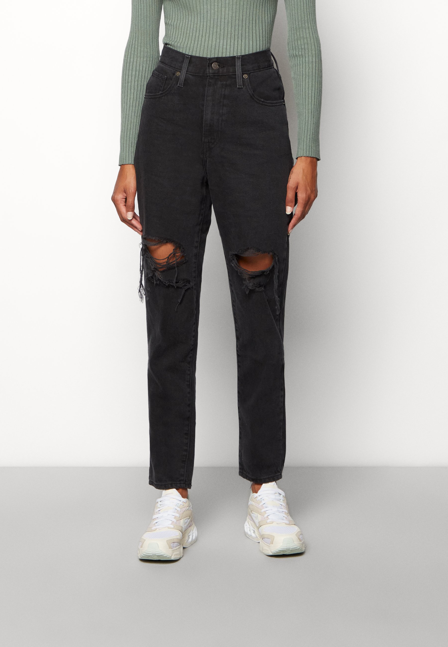 Levi's® HIGH WAISTED MOM - Jeans Tapered Fit - black/destroyed denim