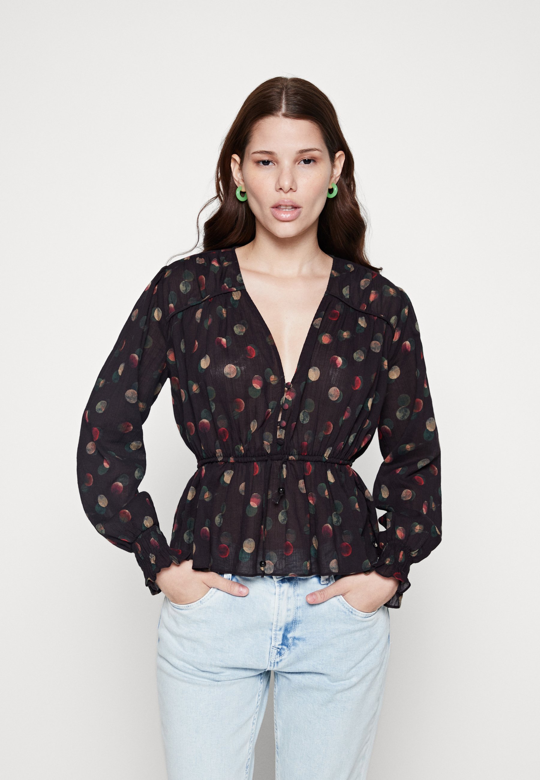 Scotch & Soda CRINKLE V NECK PEPLUM - Blouse - black