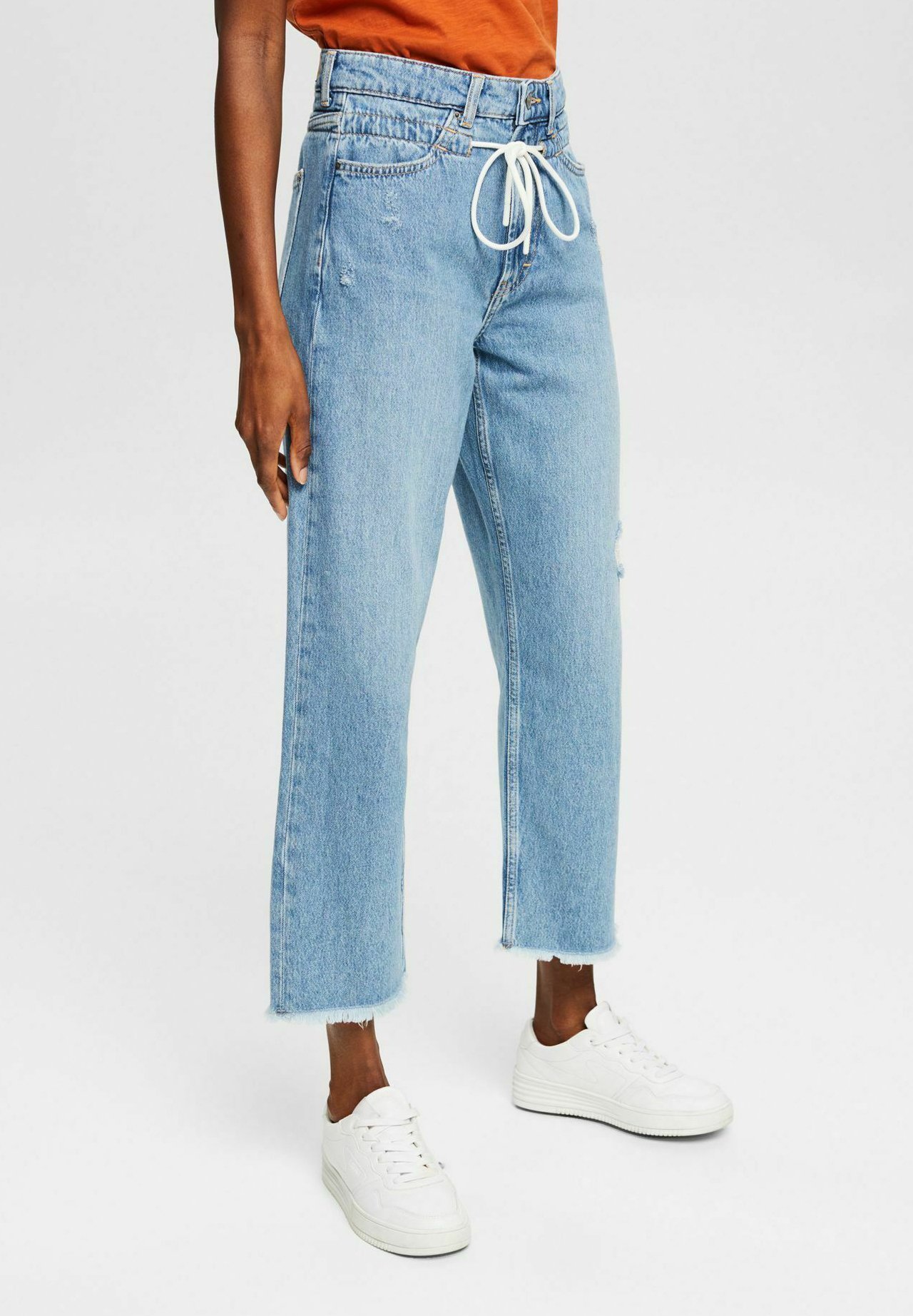 Esprit MIT KORDELZUG - Straight leg jeans - blue medium washed/metallic blue