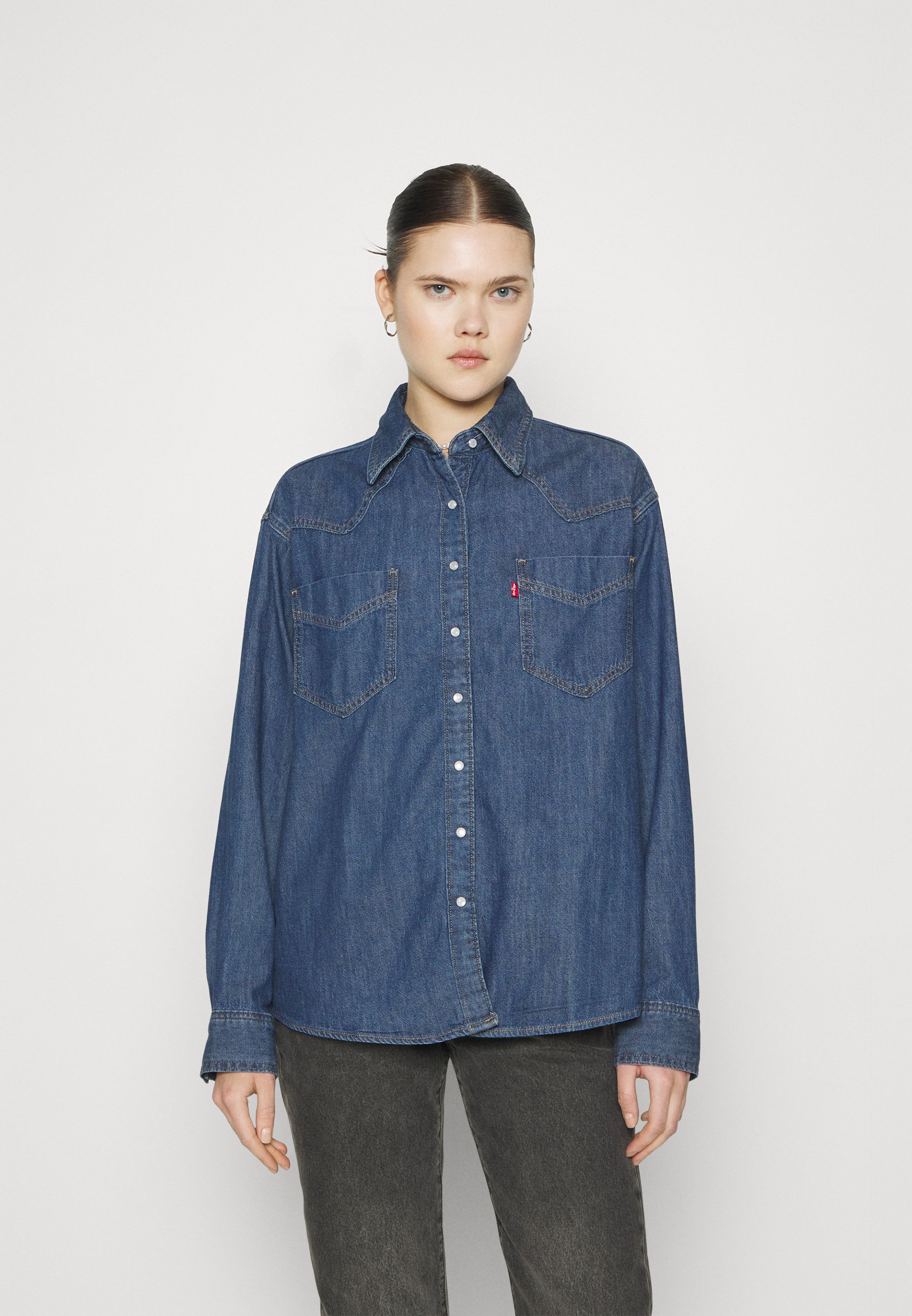 Levi's® DONOVAN WESTERN - Button-down blouse - dunkelblau/dark-blue denim