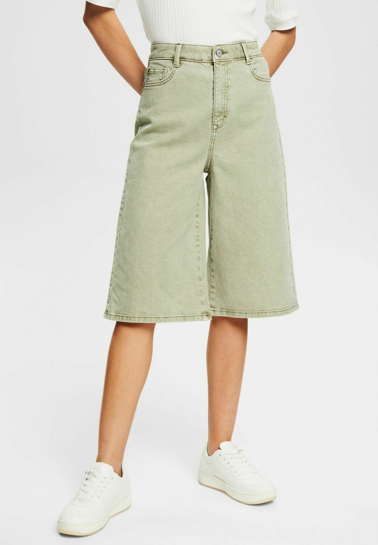 Esprit MIT STRETCH - Denim shorts - light khaki/mottled light green