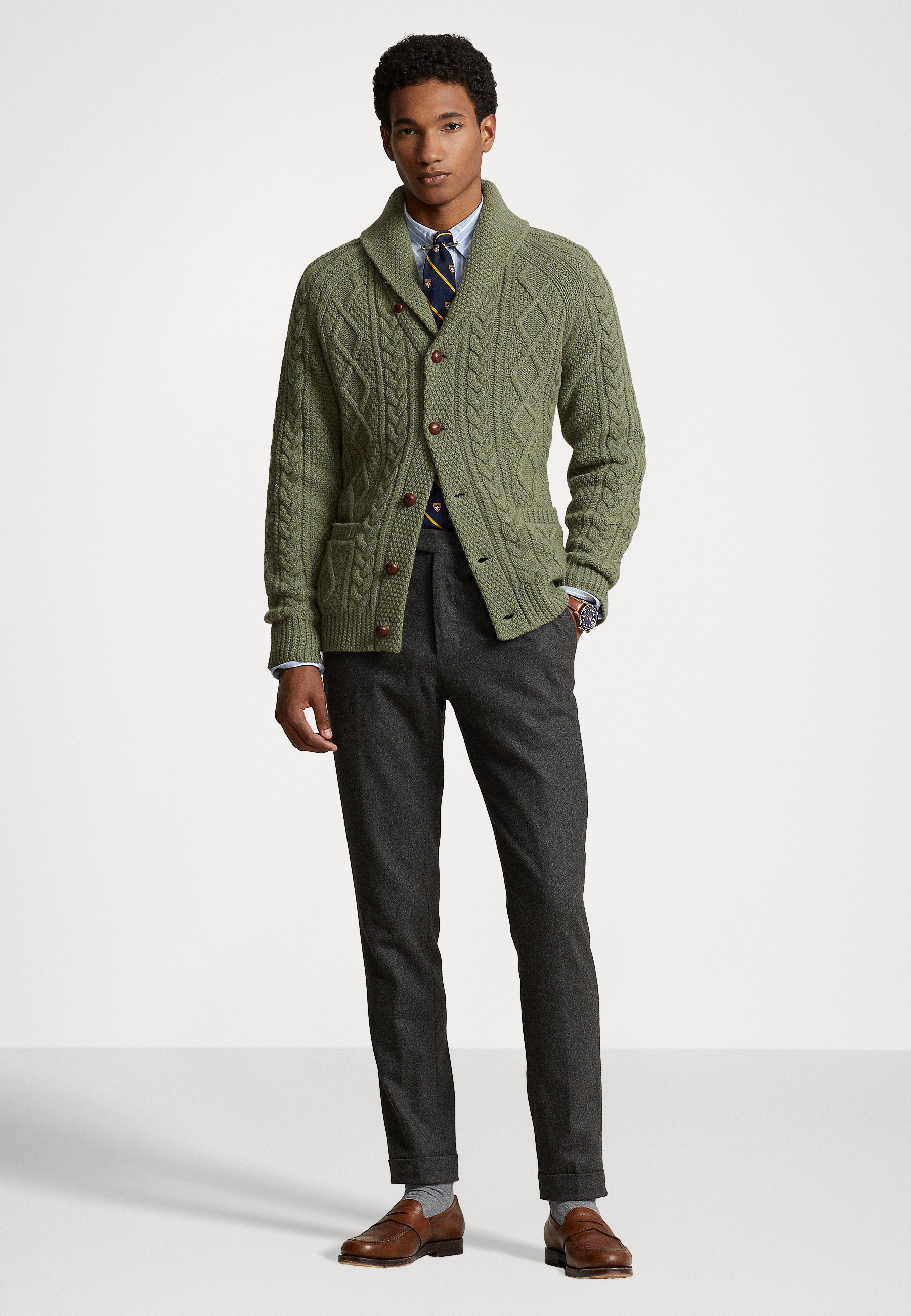 Polo Ralph Lauren LONG SLEEVE CARDIGAN - Cardigan - woodland heather/dark green