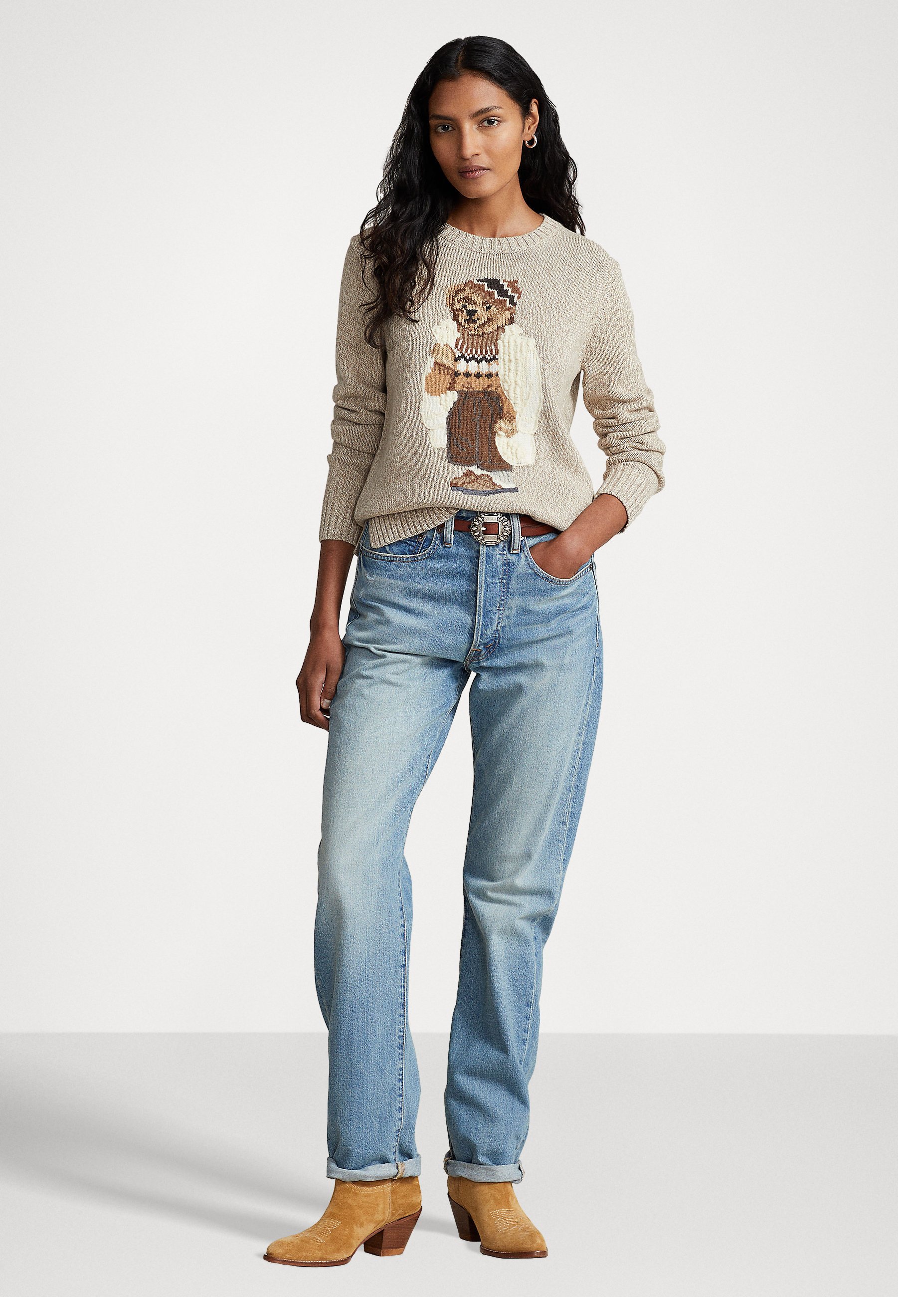 Polo Ralph Lauren BEAR LONG SLEEVE - Jumper - mushroom marl/brown