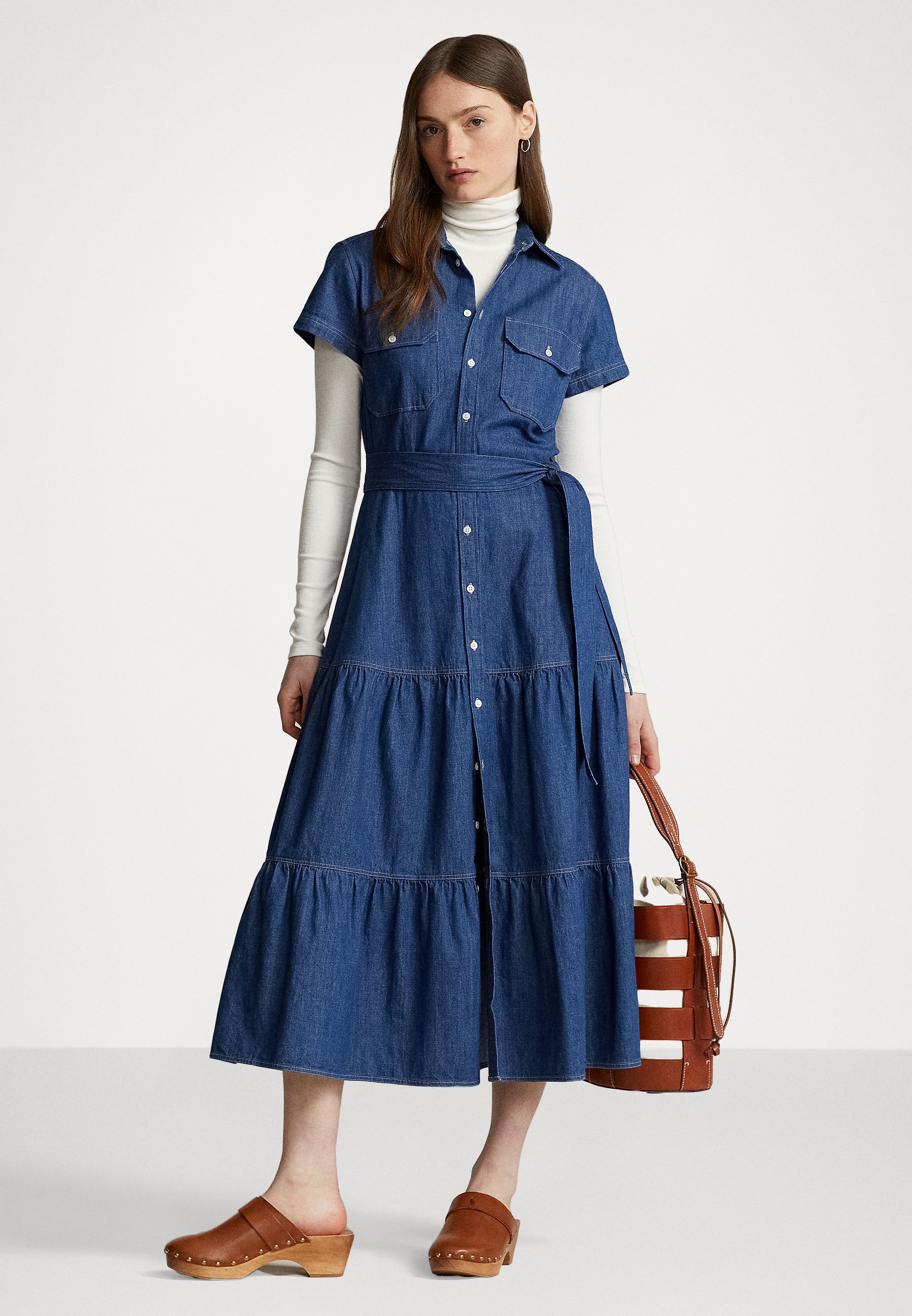 Polo Ralph Lauren SHORT SLEEVE DAY DRESS - Jersey dress - chambray/blue