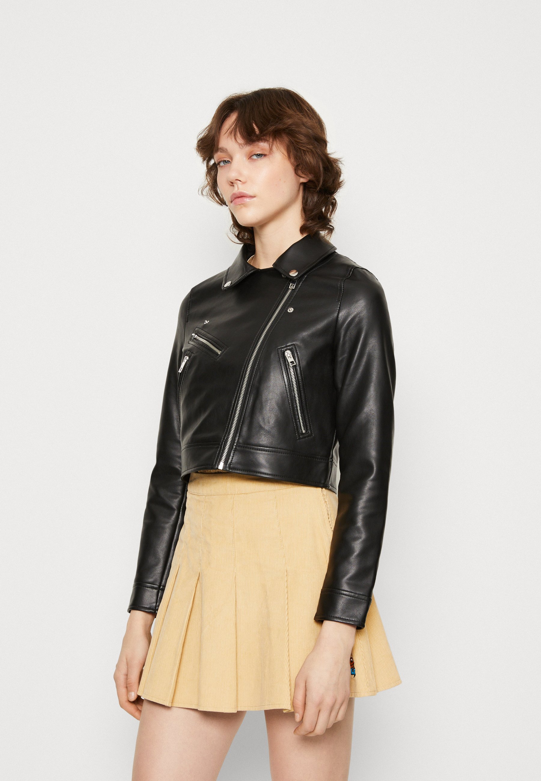 Vero Moda VMFINE HEIDA SHORT JACKET - Faux leather jacket - black/silver/black