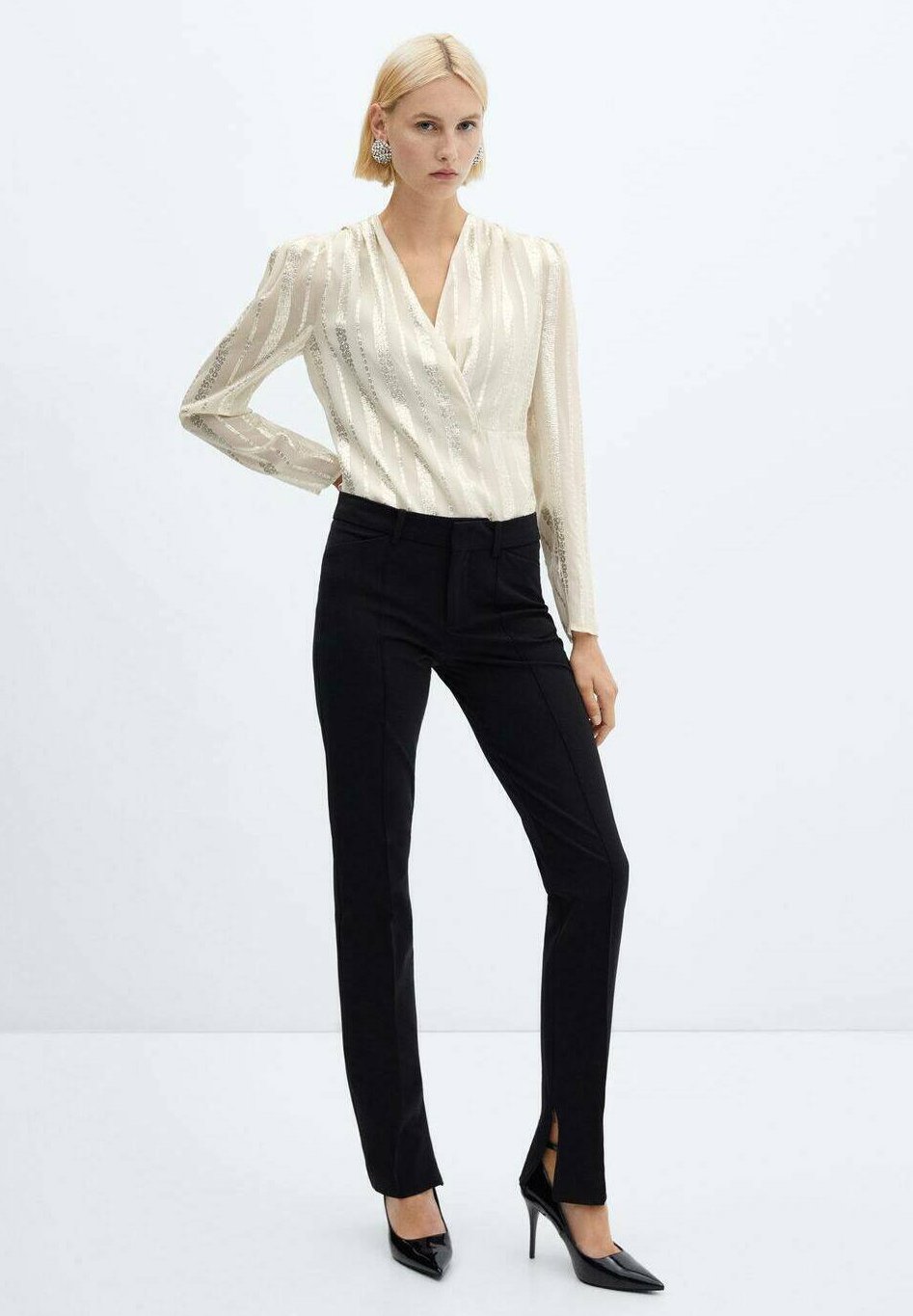 Mango AMALIA - Long sleeved top - ecru/off-white