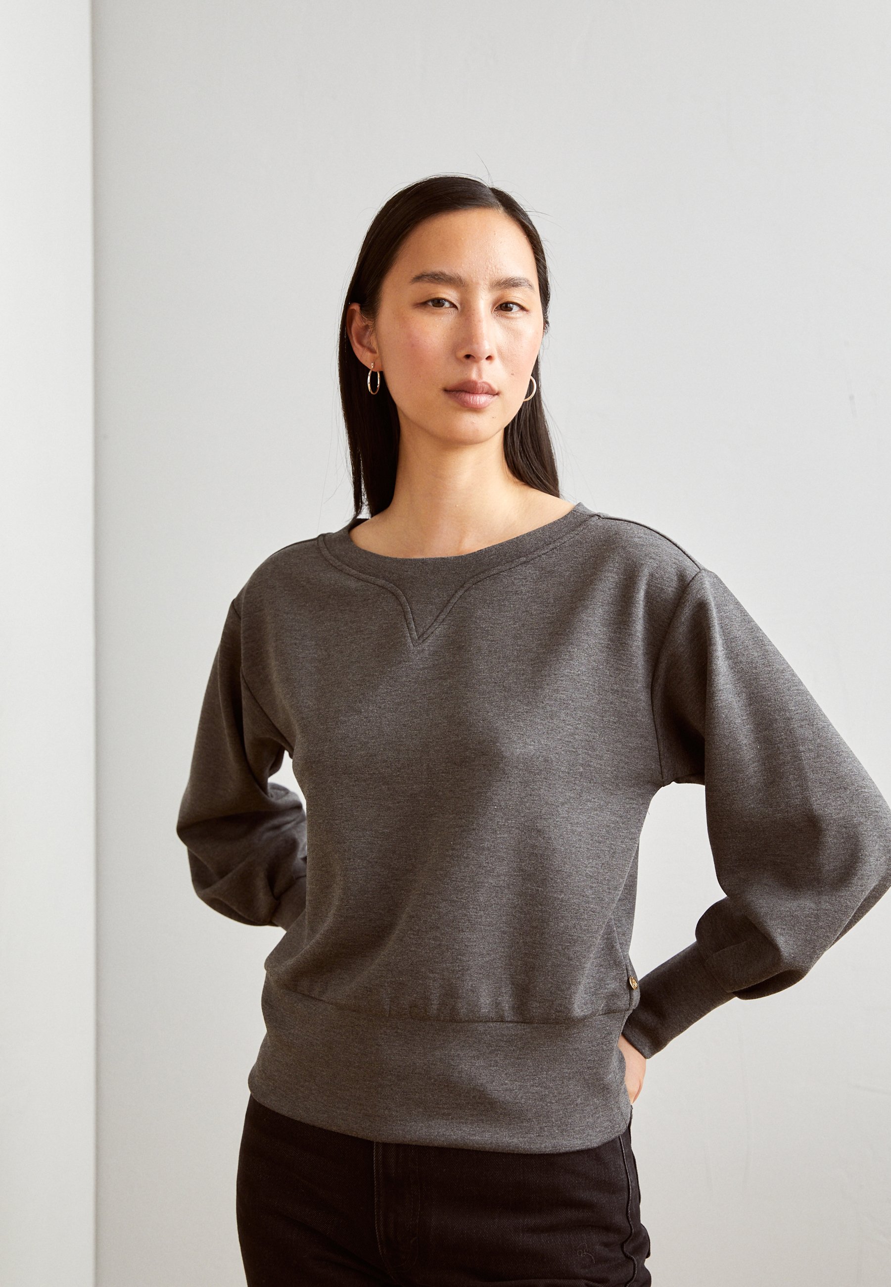Scotch & Soda BOATNECK - Long sleeved top - dark grey melange/mottled dark grey