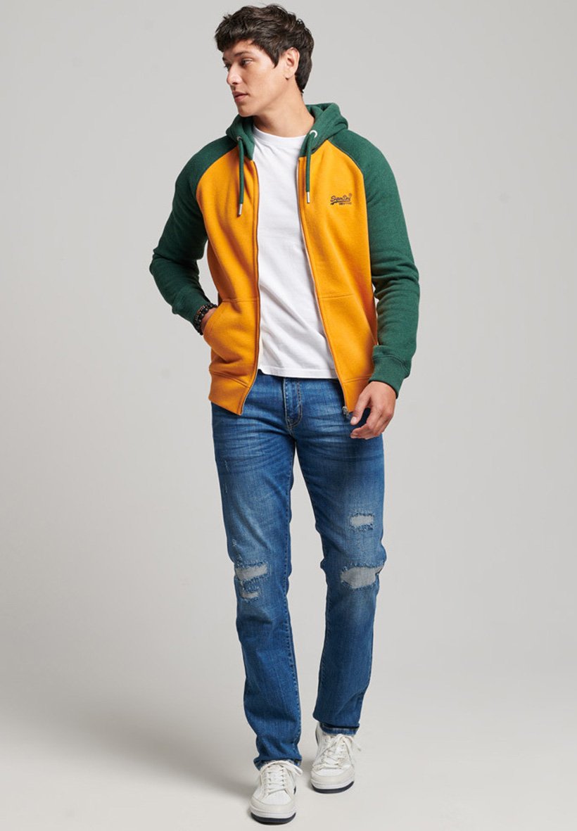 Superdry VINTAGE LOGO EMBROIDERED BASEBALL  - Zip-up sweatshirt - thrift gold marl campus green marl/gold-coloured