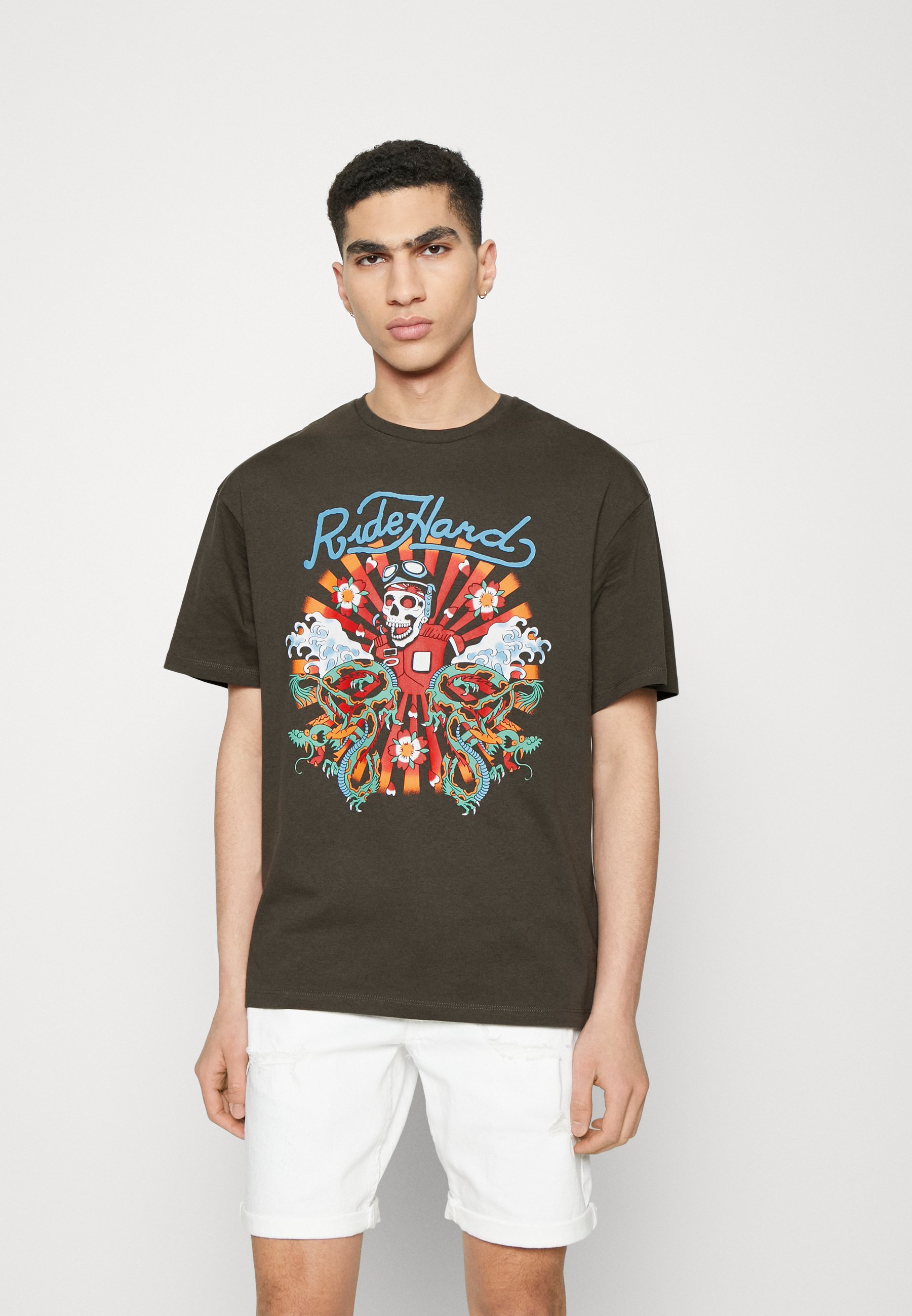Jack &Jones JORRIDE TEE CREW NECK UNISEX - Print T-shirt - raven/black
