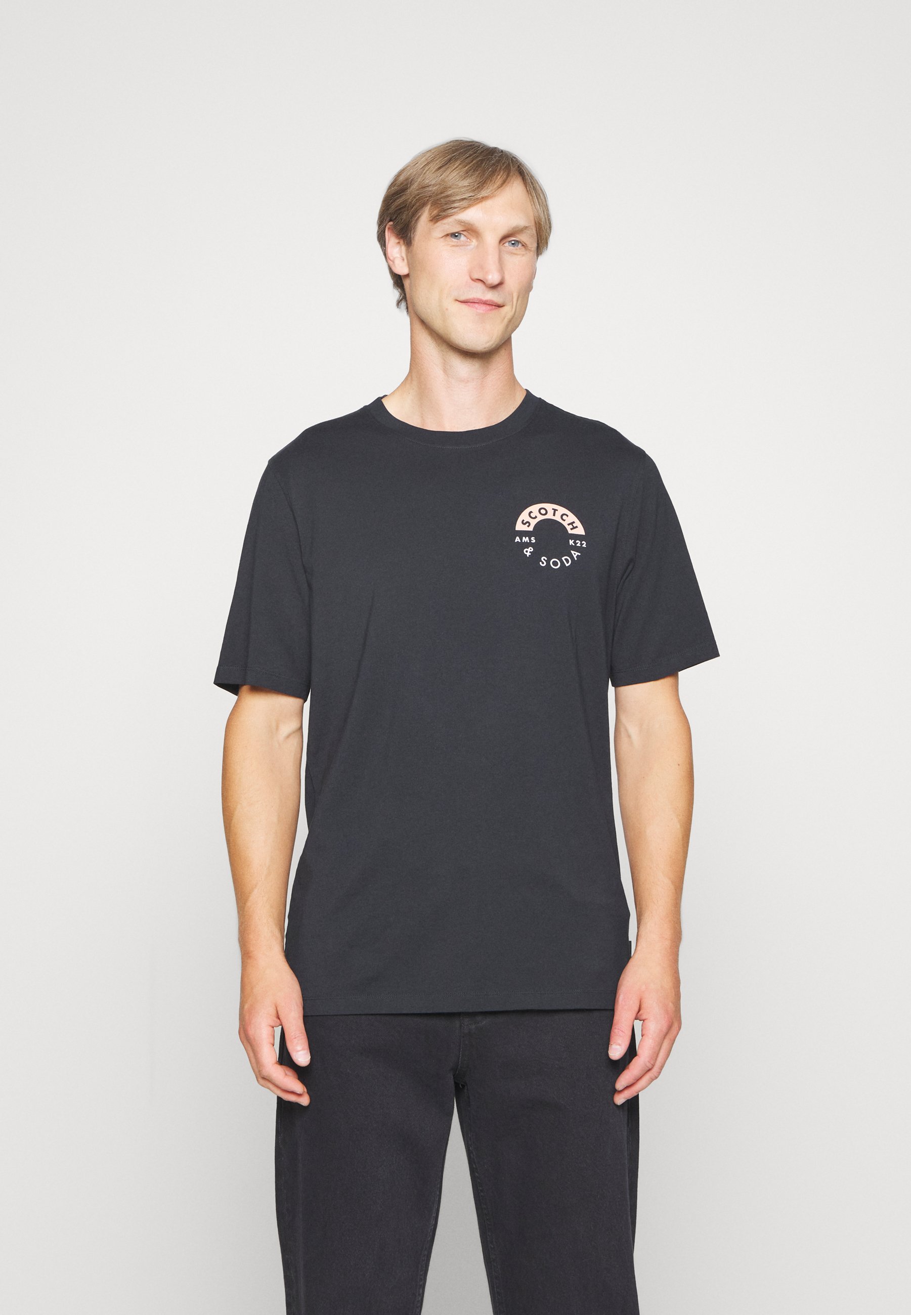 Scotch & Soda LOGO CHEST PRINTED CREWNECK TEE - Print T-shirt - black