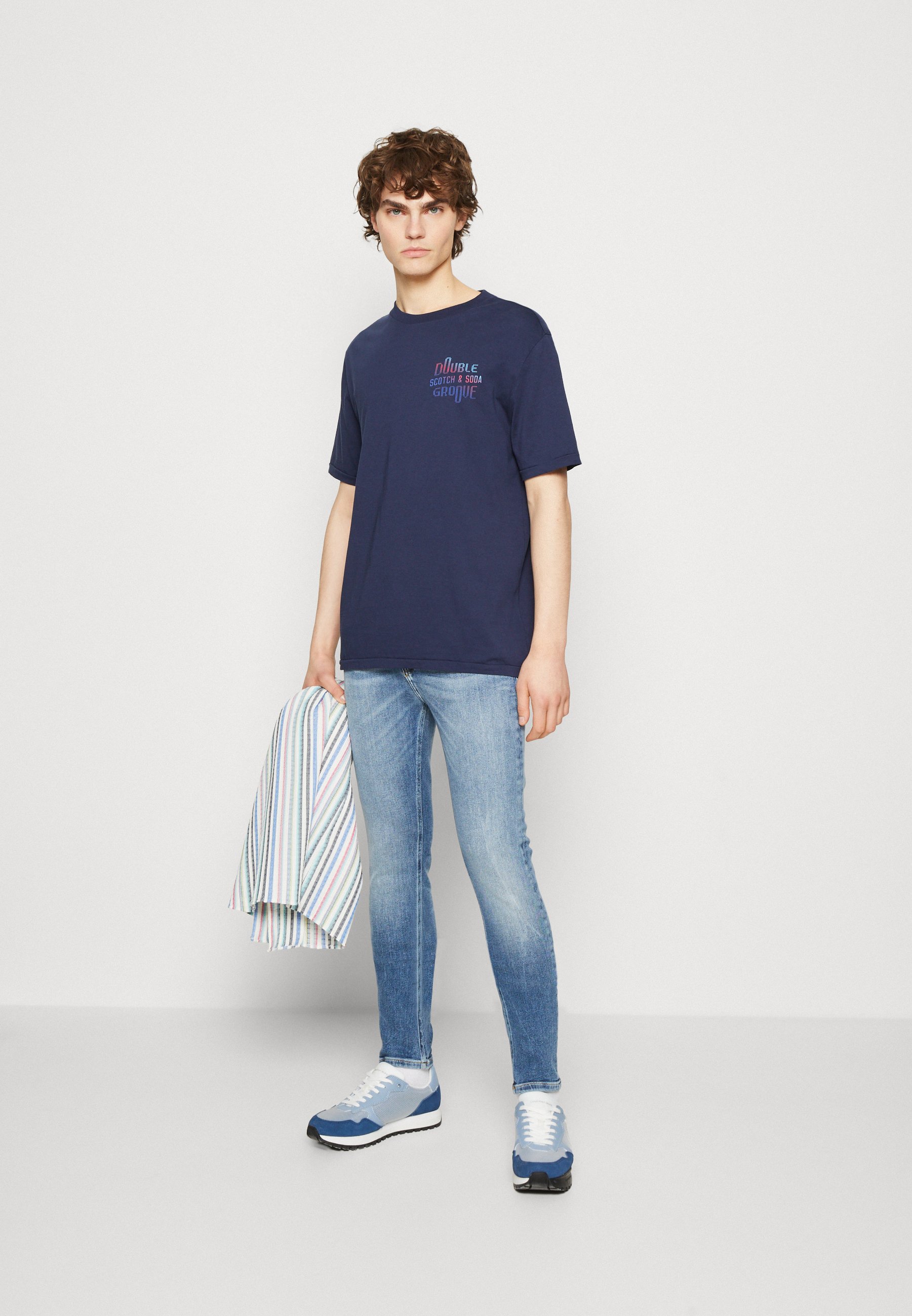 Scotch & Soda DOUBLE GROOVE - Print T-shirt - steel/dark blue