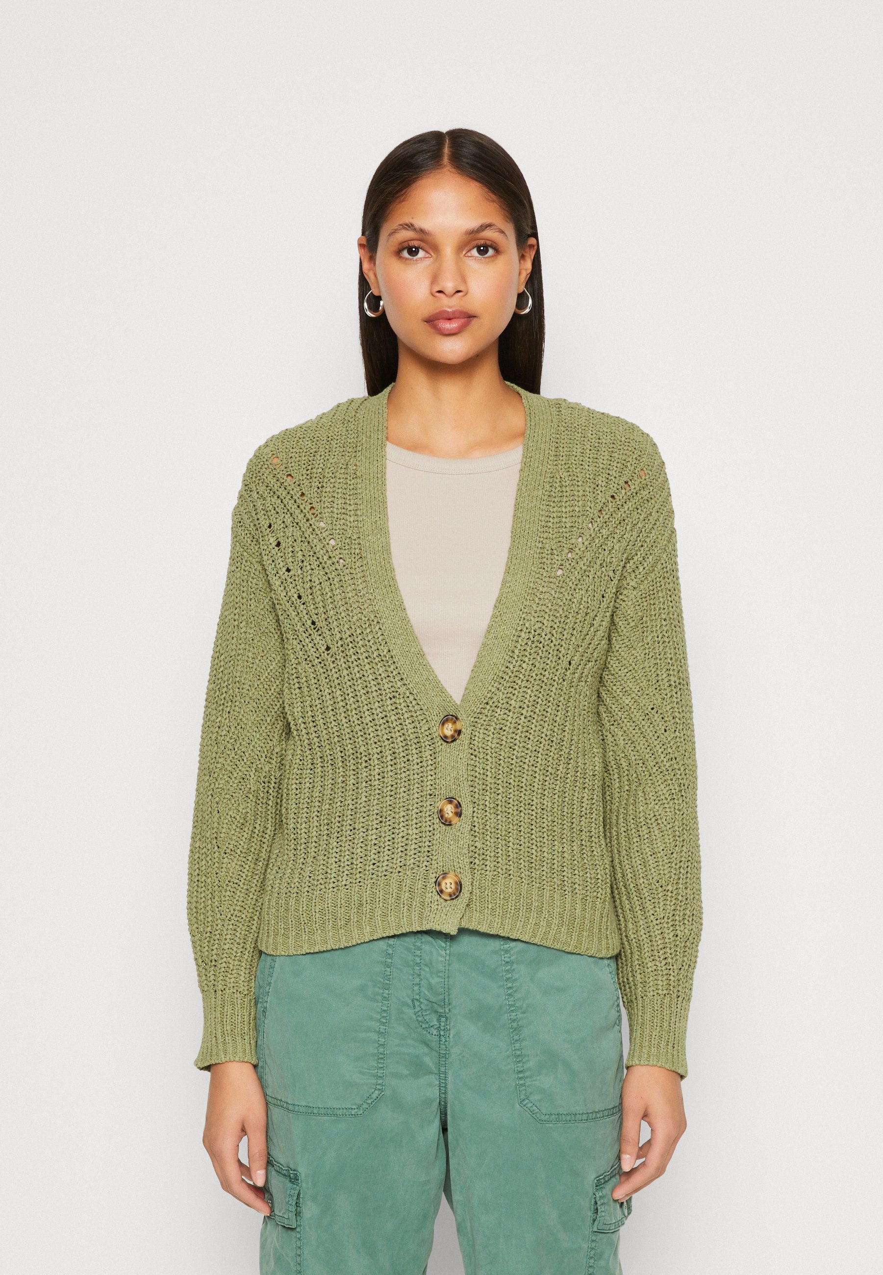 Esprit TAPE STITCH - Cardigan - light khaki/khaki