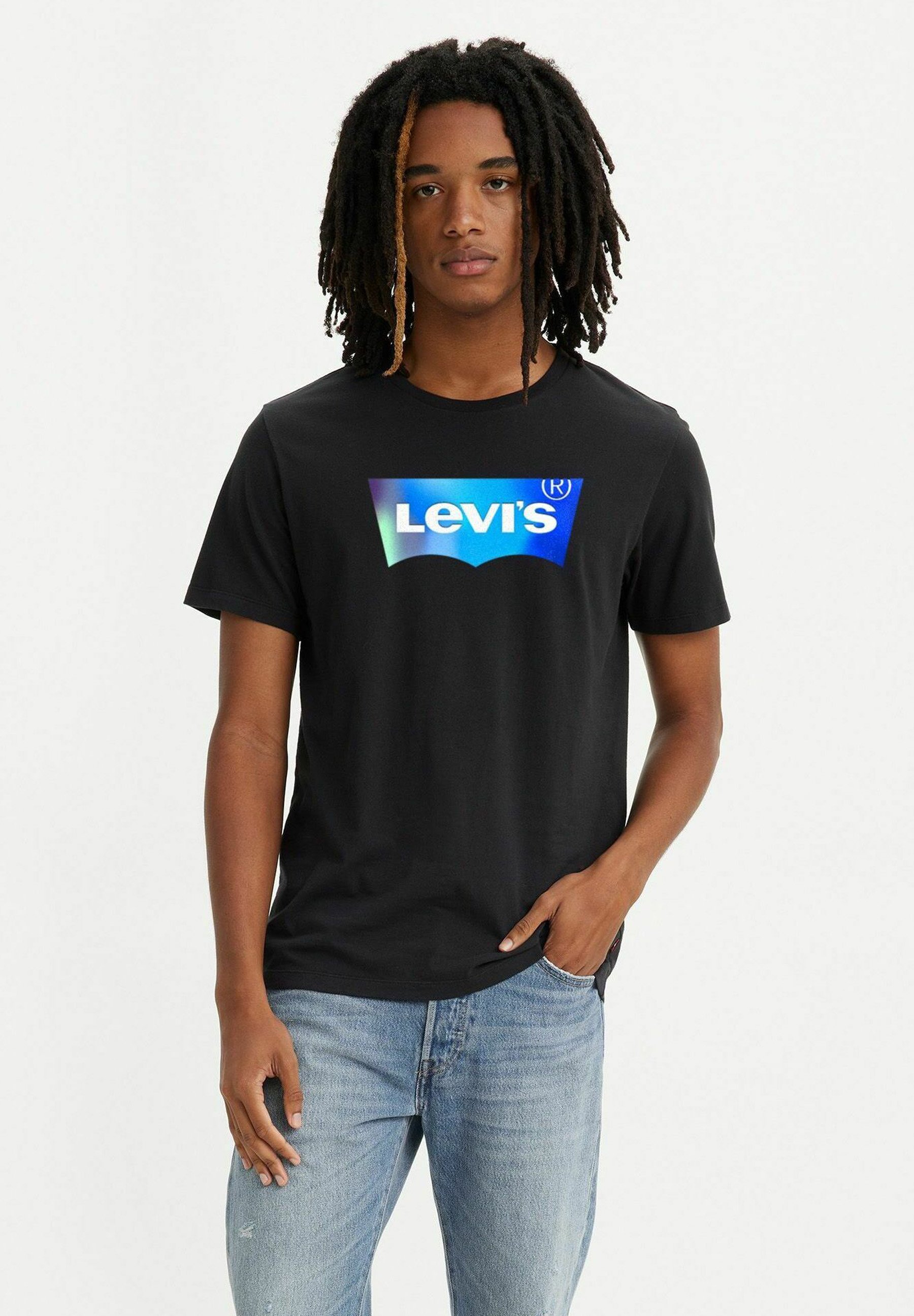 Levi's® GRAPHIC CREWNECK BW FILL SSNL - Print T-shirt - silvertab glow wm du/blue
