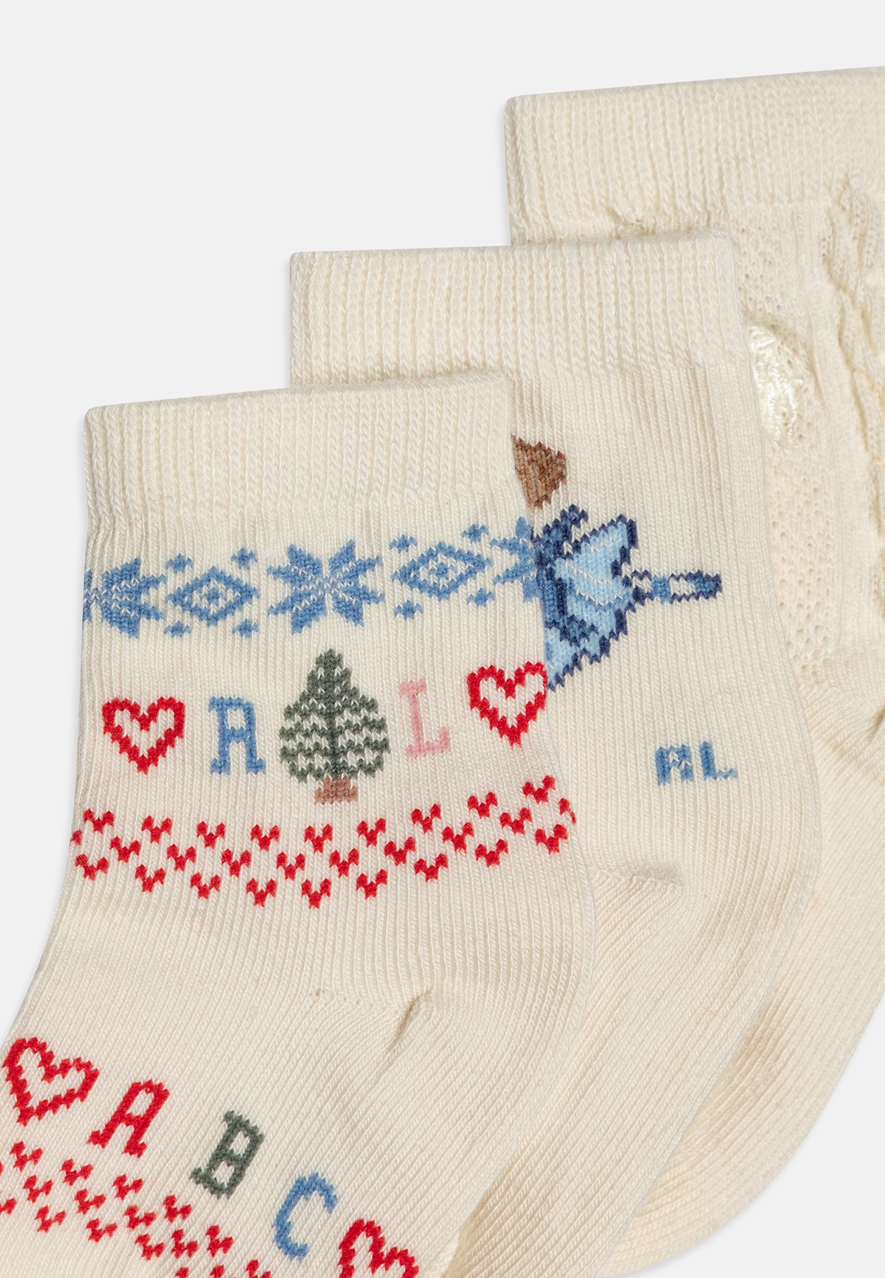 Polo Ralph Lauren BABY NUTCRACKE CREW UNISEX 3 PACK - Socks - ivory/red/multi-coloured