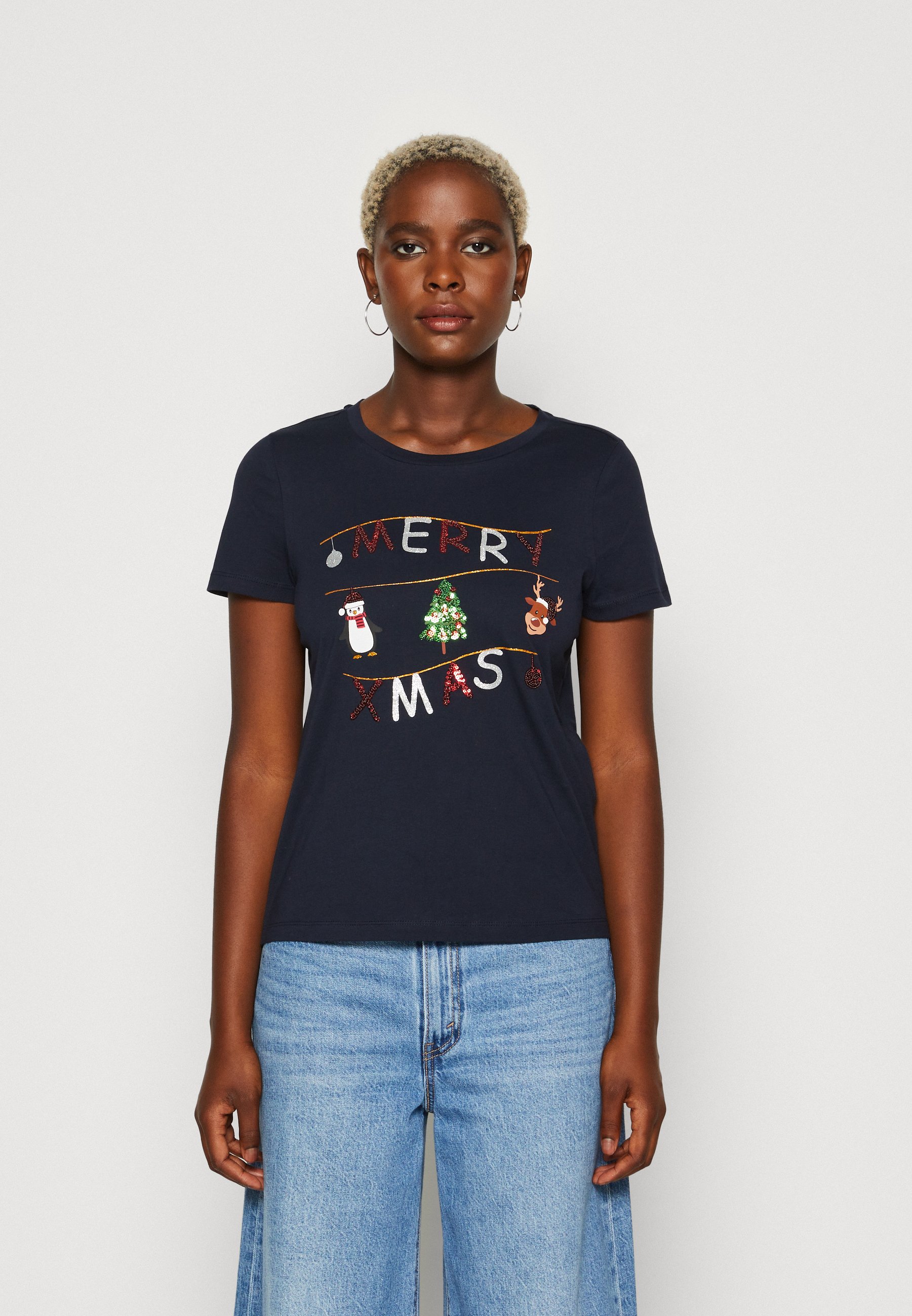 Vero Moda VMFRANCIS XMAS - Print T-shirt - night sky/dark blue