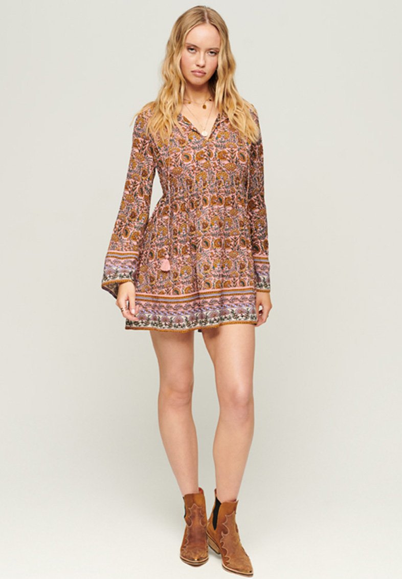 Superdry FLARE SLEEVE 60S - Day dress - french floral pink/pink