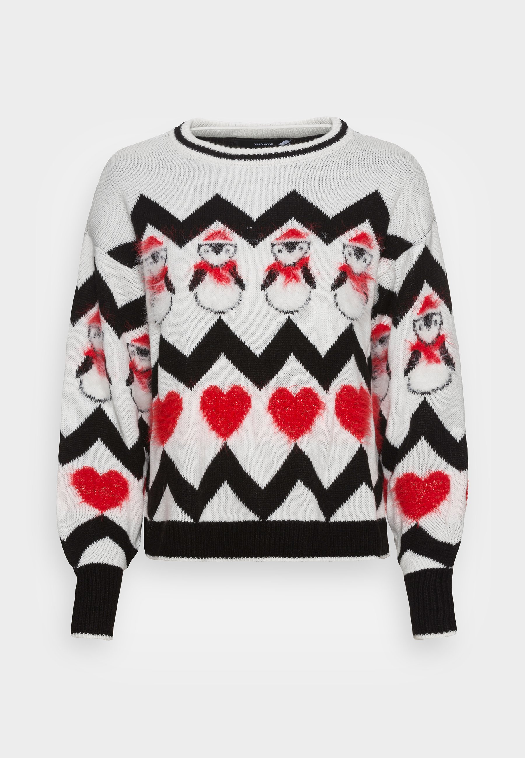 Vero Moda VMZIGZAGPENGUIN O NECK XMAS - Jumper - snow white/black/chinese red/gold-coloured/white