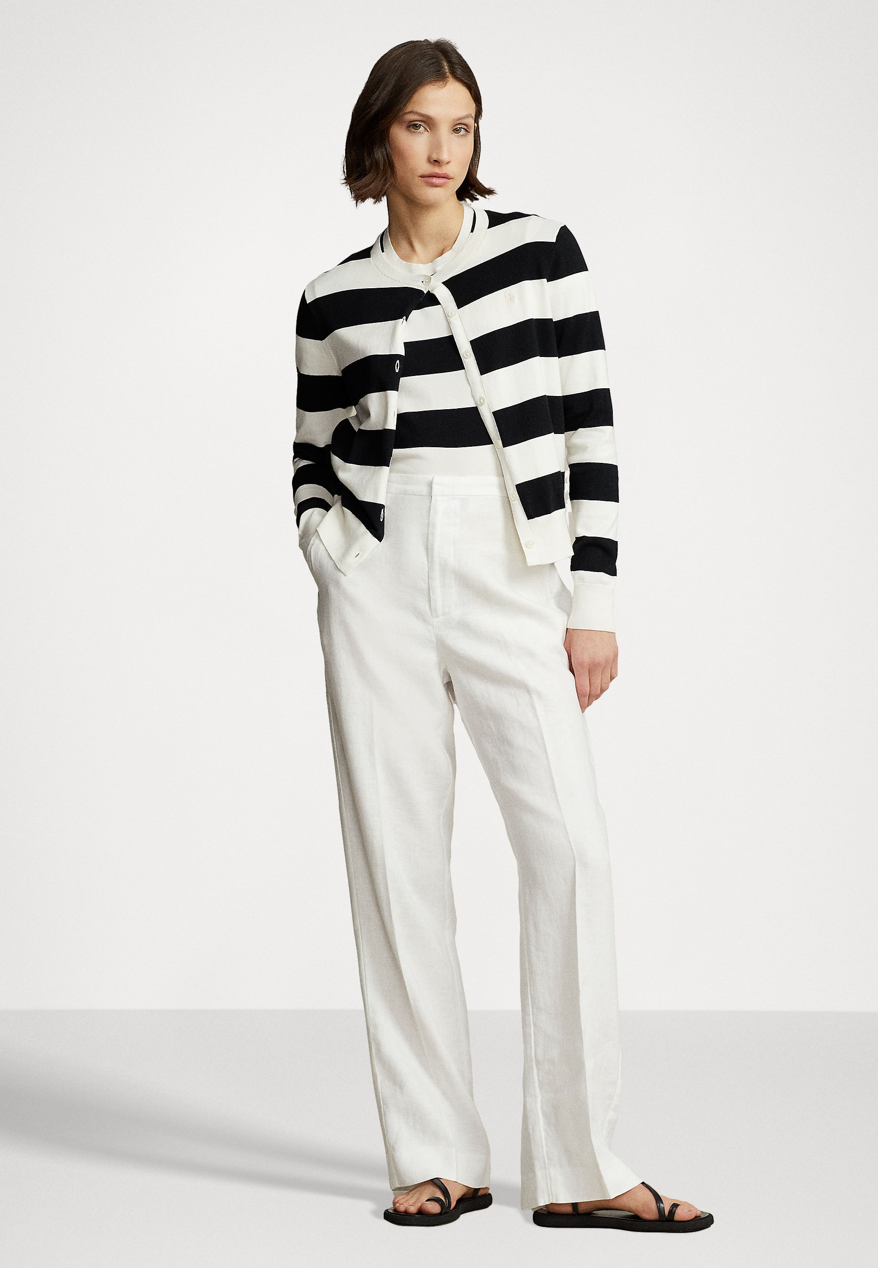 Polo Ralph Lauren LONG SLEEVE CARDIGAN - Cardigan - black/cream/black